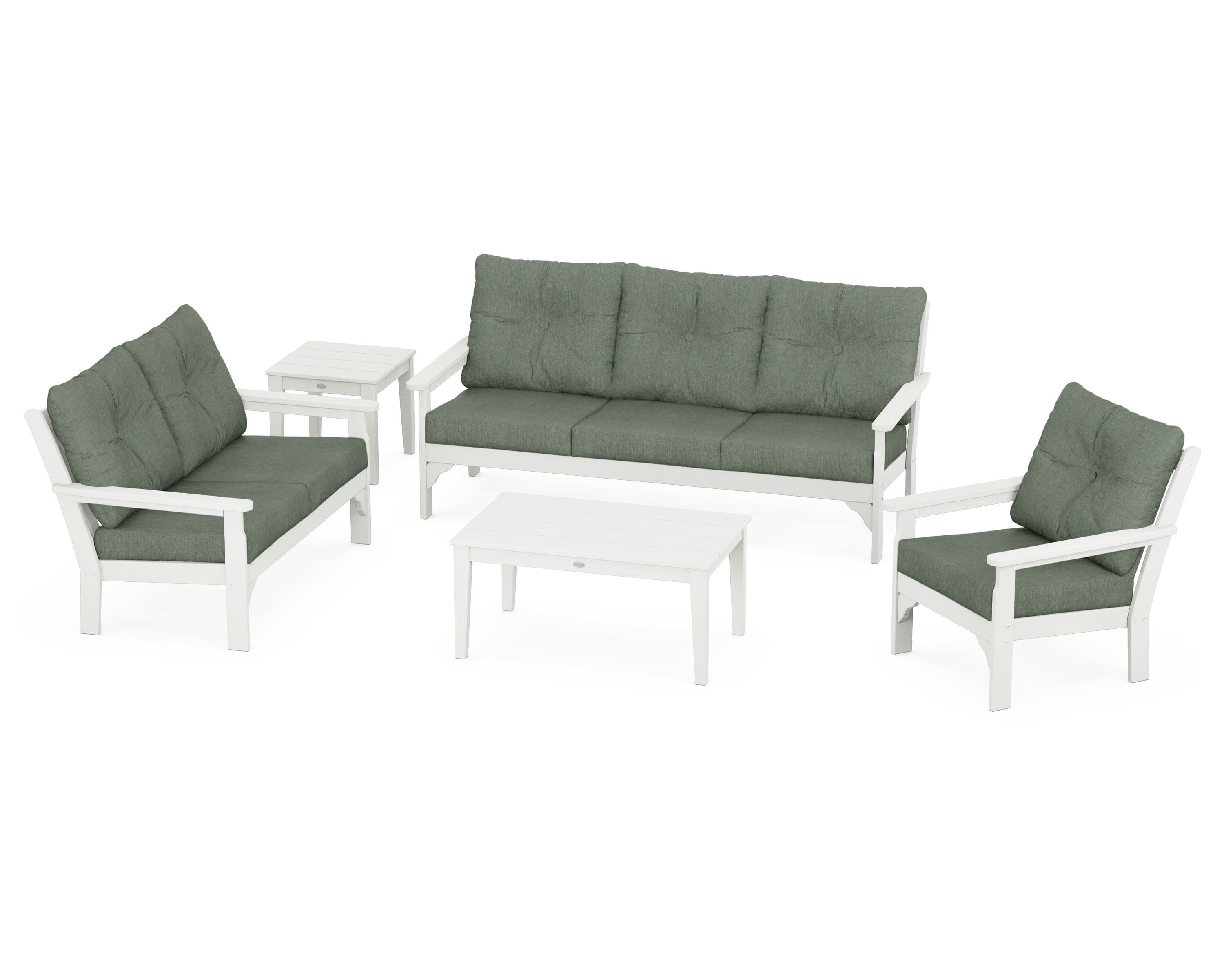 Vineyard 5 Piece Deep Seating Set in Vintage White / Cast Sage