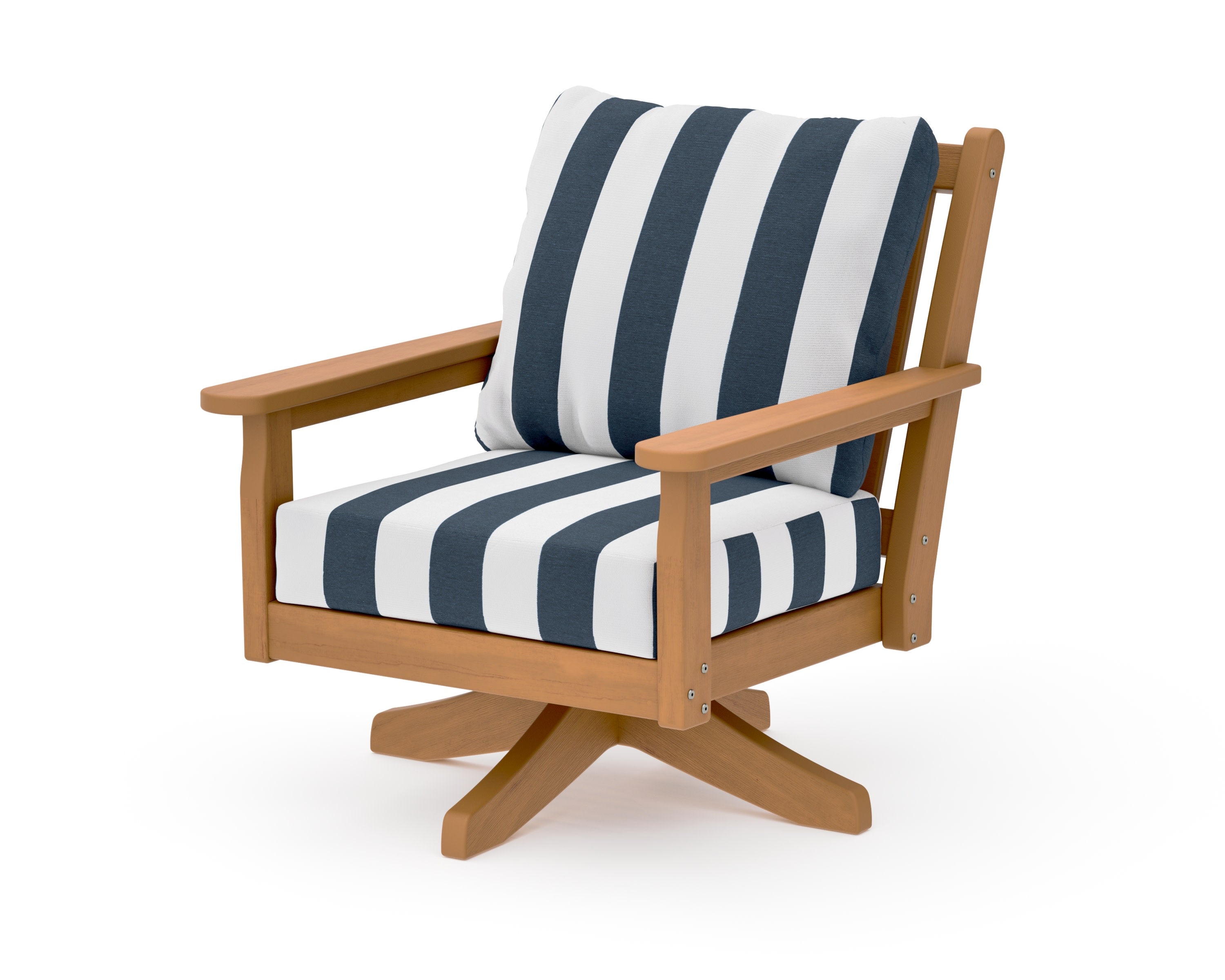 Chippendale Deep Seating Swivel Chair in Natural / Cabana Stripe Marine Indigo