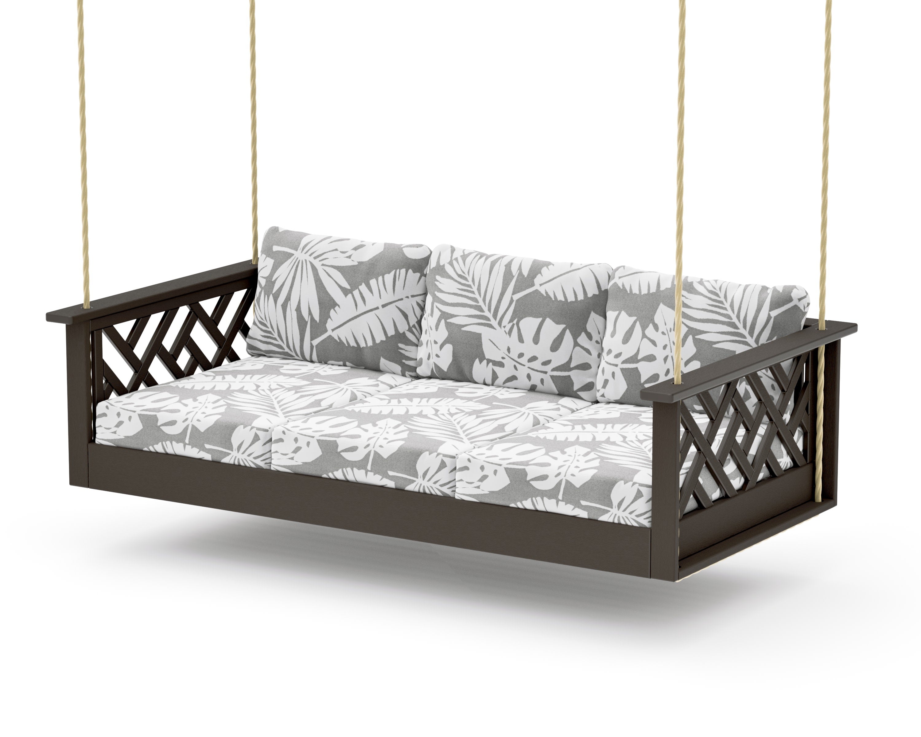 Chippendale Daybed Swing in Vintage Coffee / Leaf Grey Mist