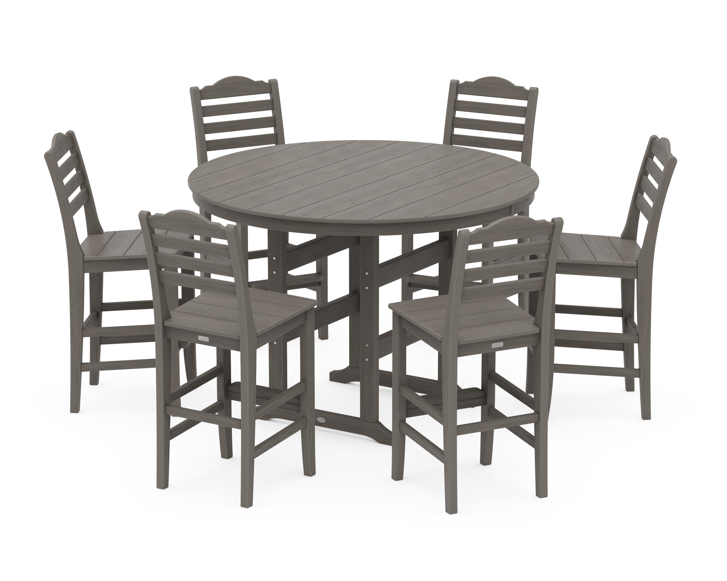 Savannah 7-Piece Farmhouse Side Chair Round Bar Set in Driftwood