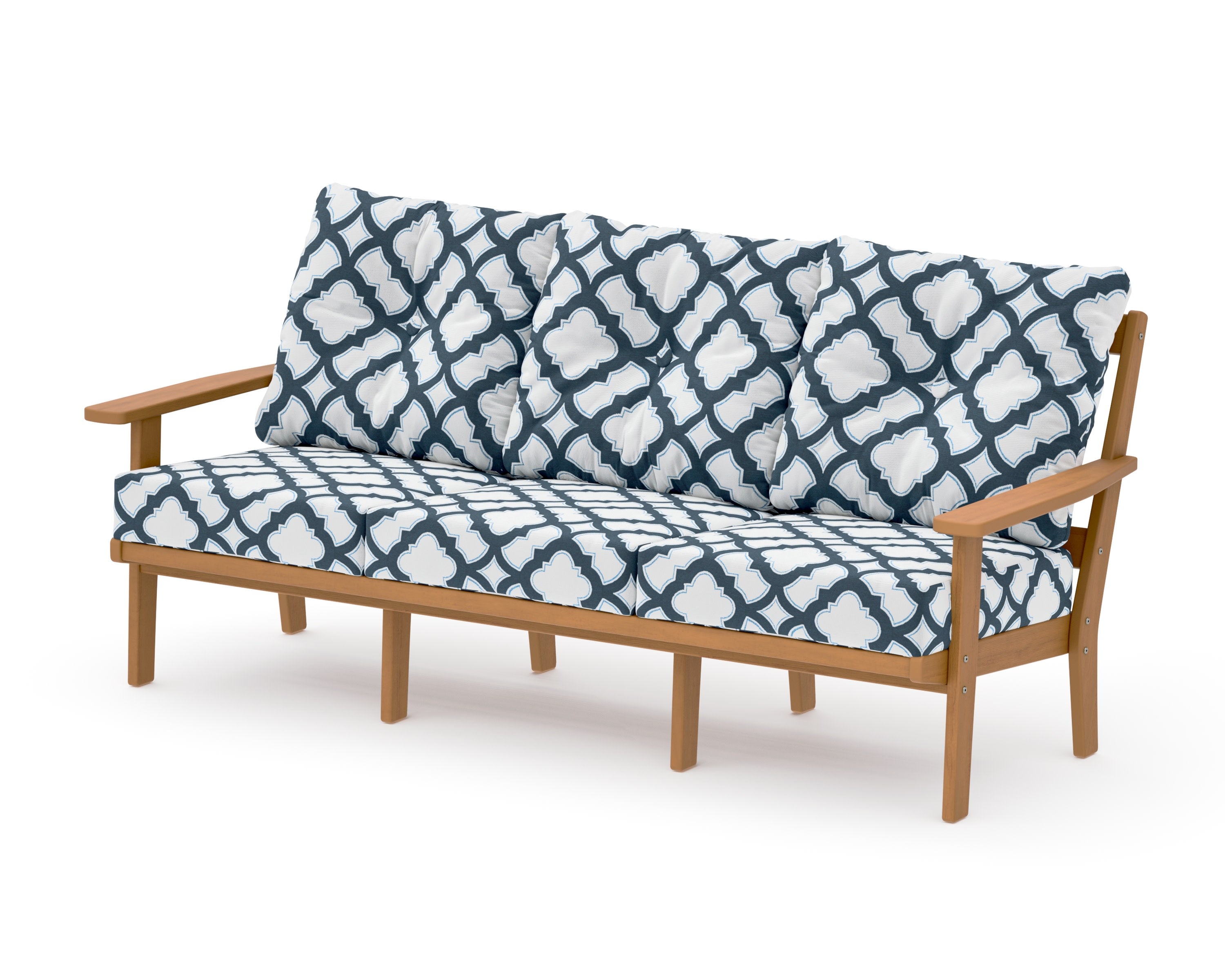 PrairieDeep Seating Sofa in Natural / Trellis Marine Indigo