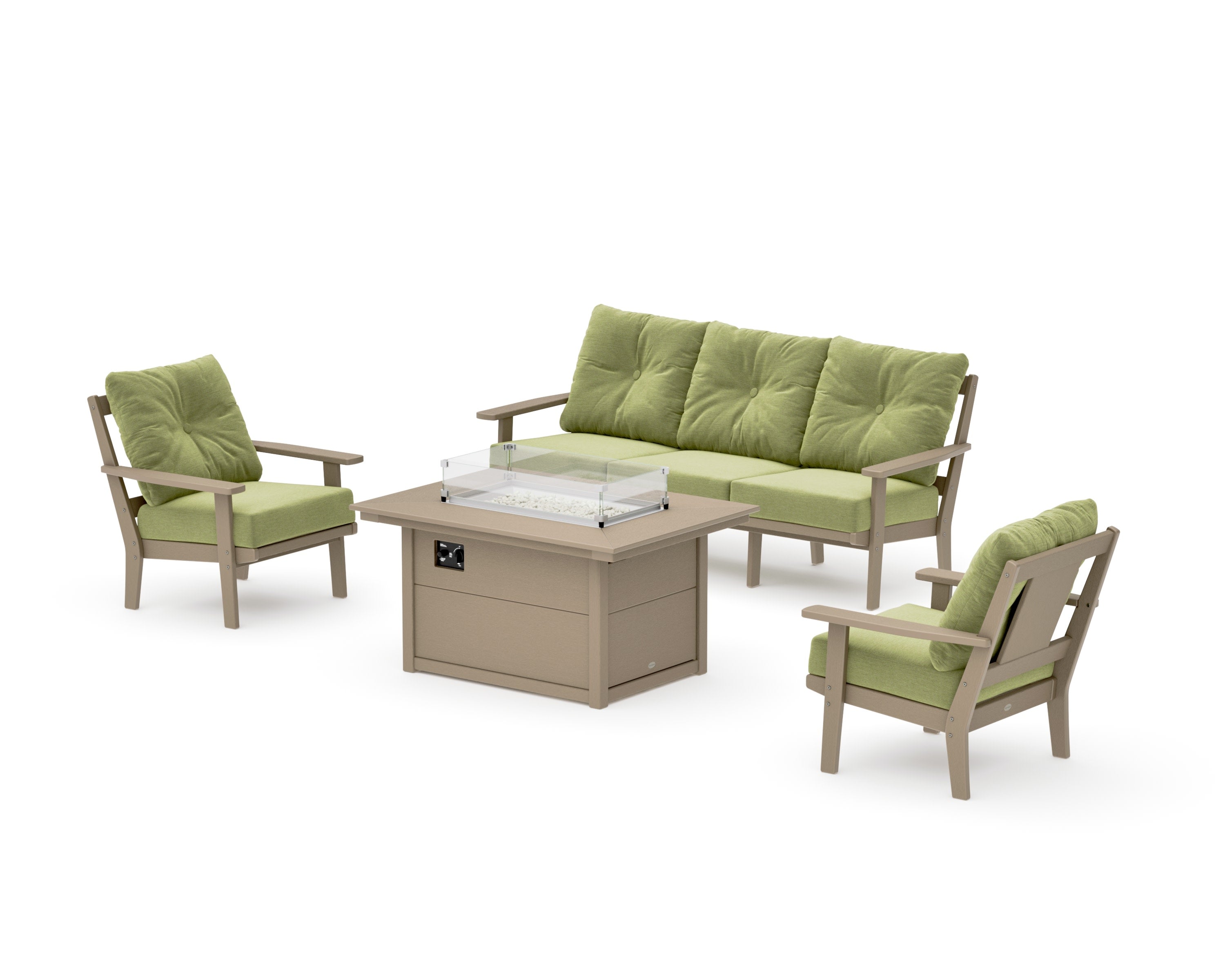 Prairie Deep Seating Fire Pit Table Set in Vintage Sahara / Chartreuse Boucle