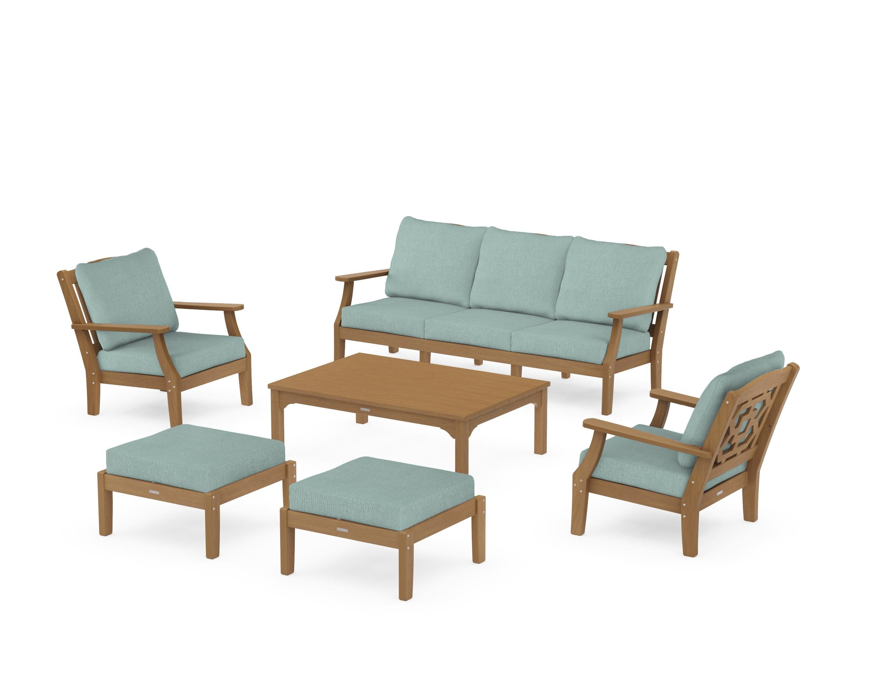 Chinoiserie 6-Piece Lounge Sofa Set in Natural / Glacier Spa