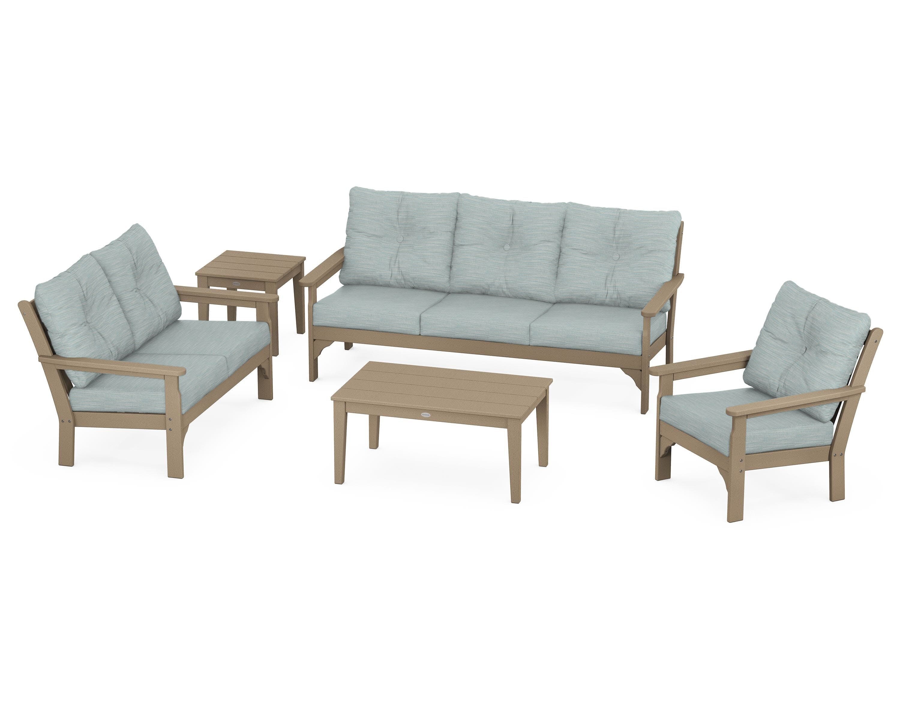 Vineyard 5 Piece Deep Seating Set in Vintage Sahara / Soothe Mist