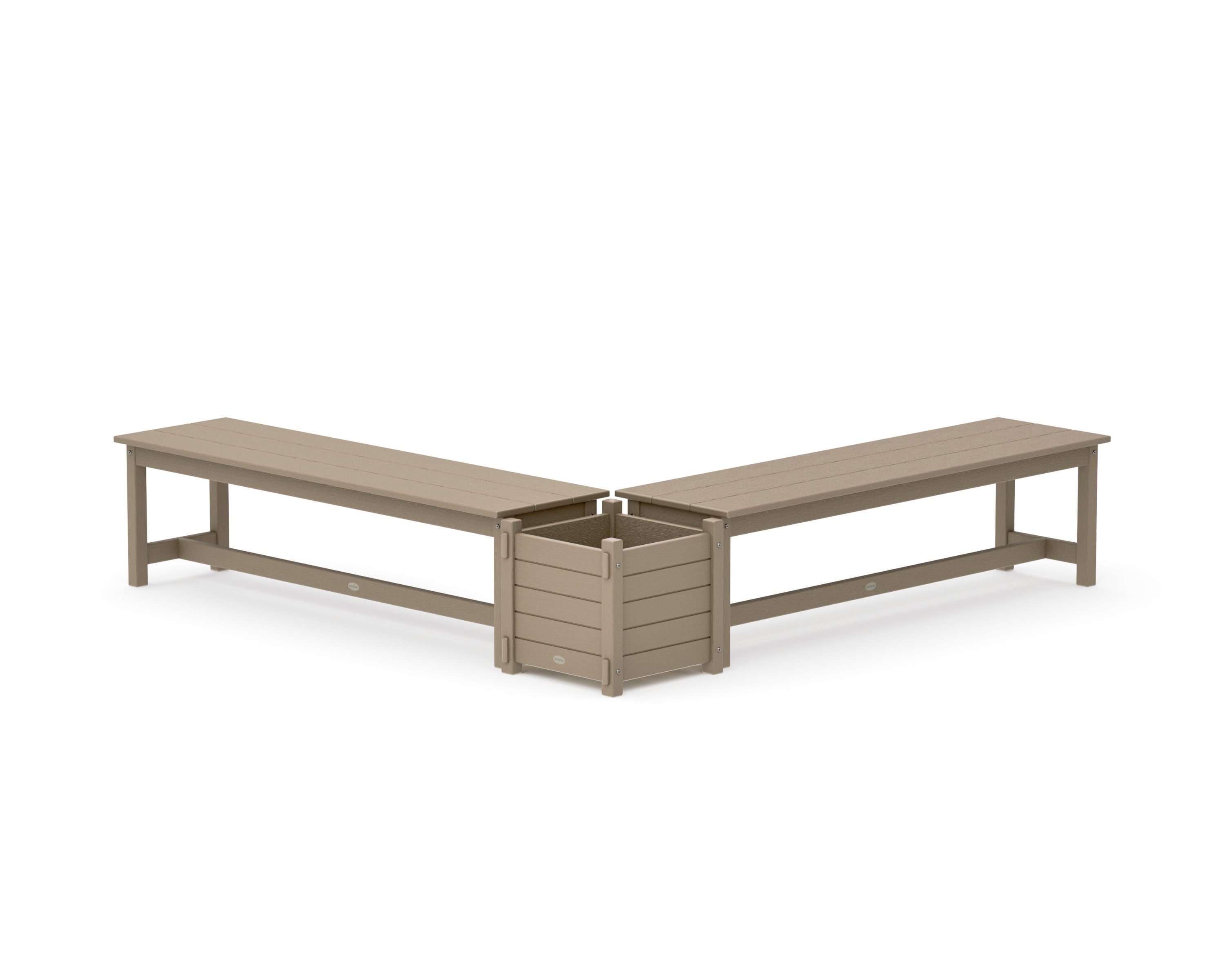 60" Nautical L- Shaped Planter Bench Set in Vintage Sahara