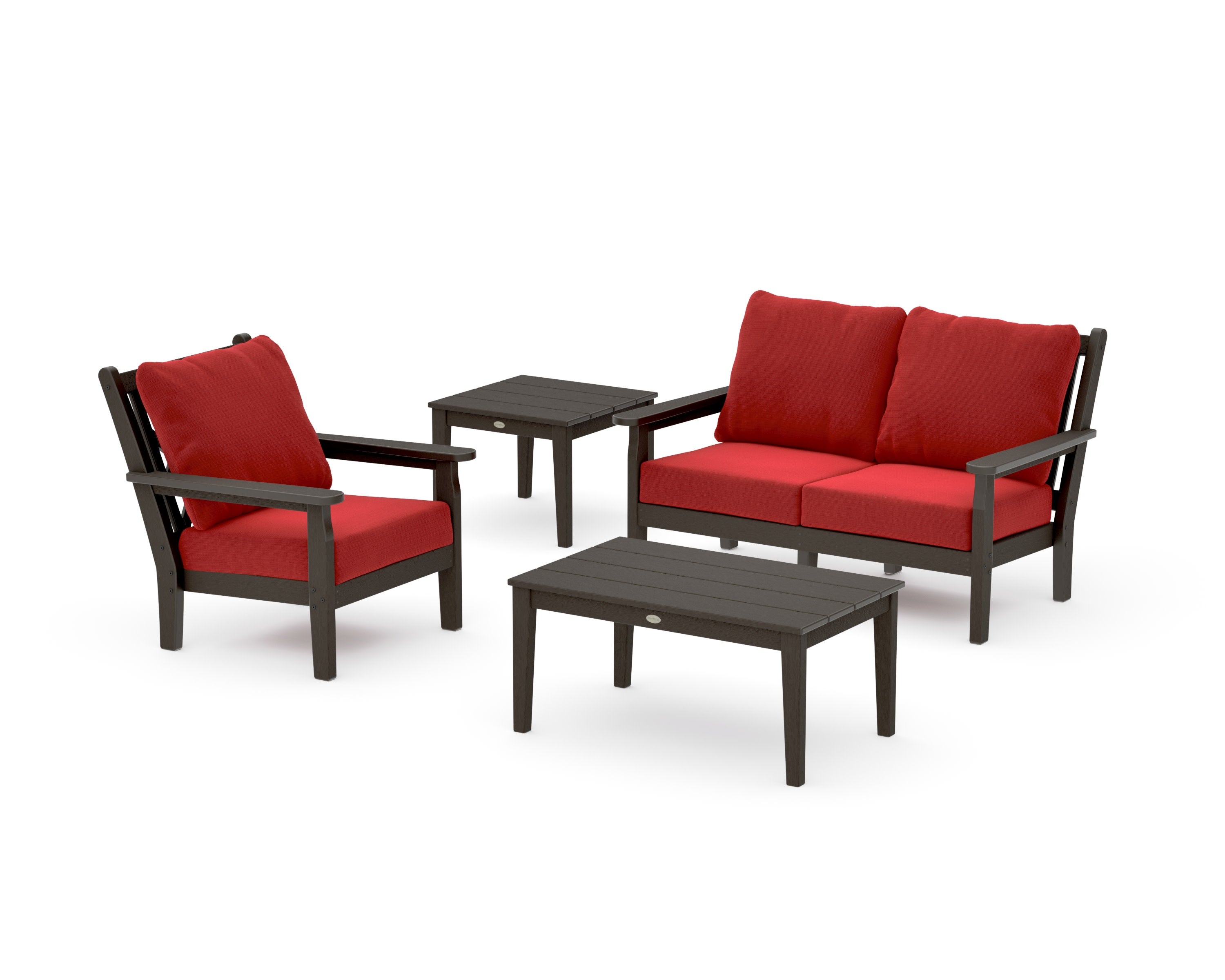 Chippendale 4-Piece Deep Seating Set in Vintage Coffee / Crimson Linen