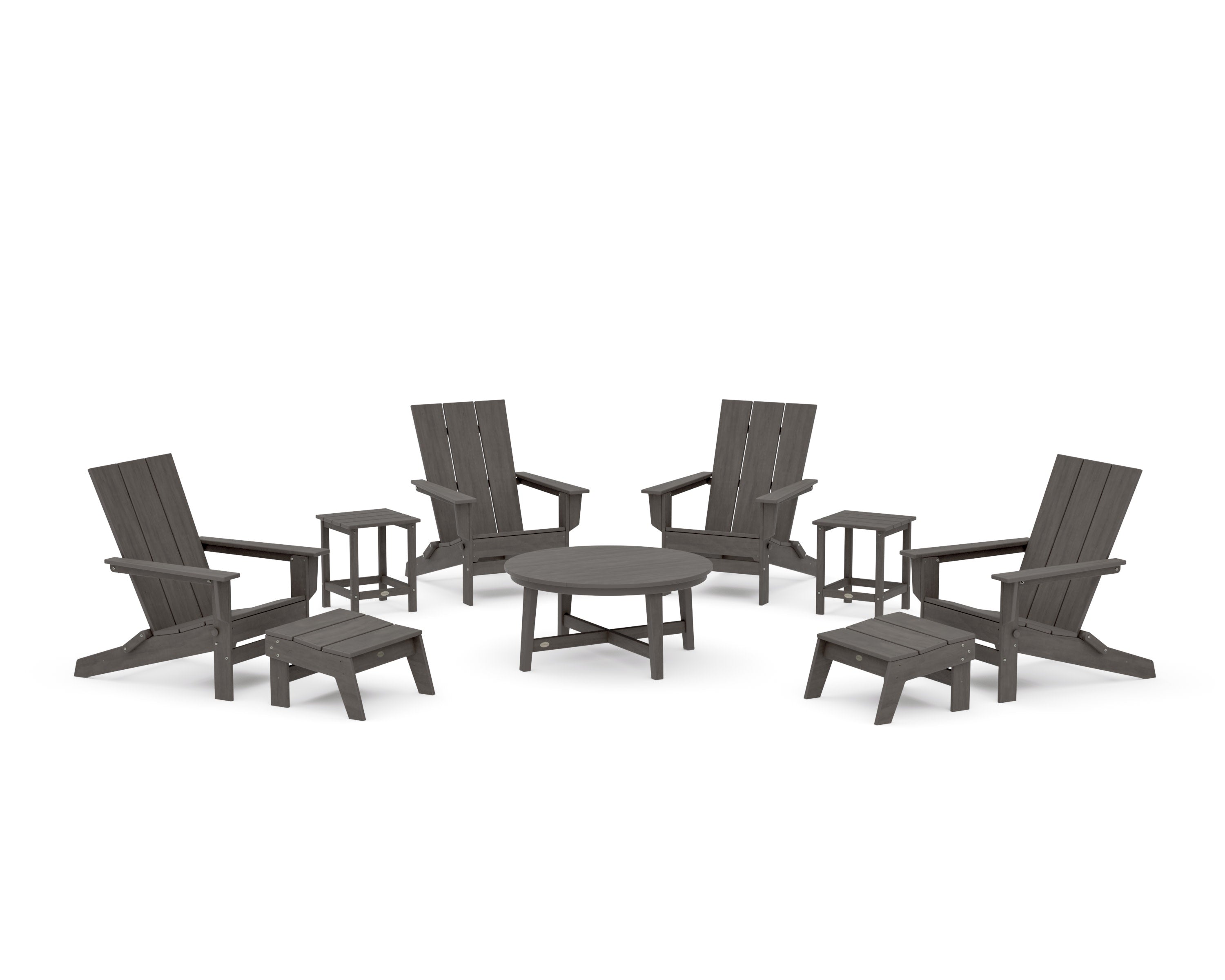 Modern Studio Folding Adirondack 9-Piece Conversation Set in Driftwood