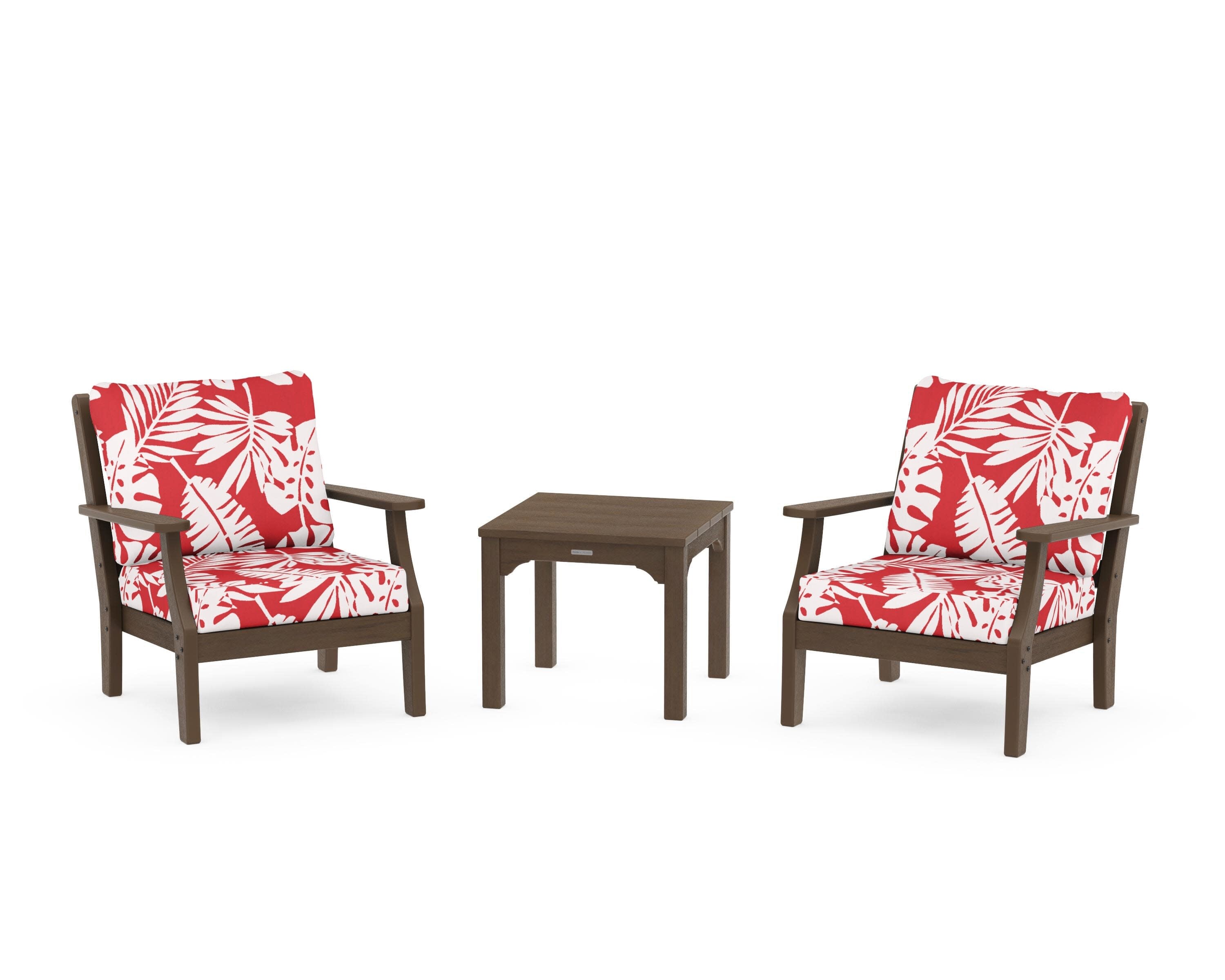 Chinoiserie 3-Piece Deep Seating Set in Kona / Leaf Crimson