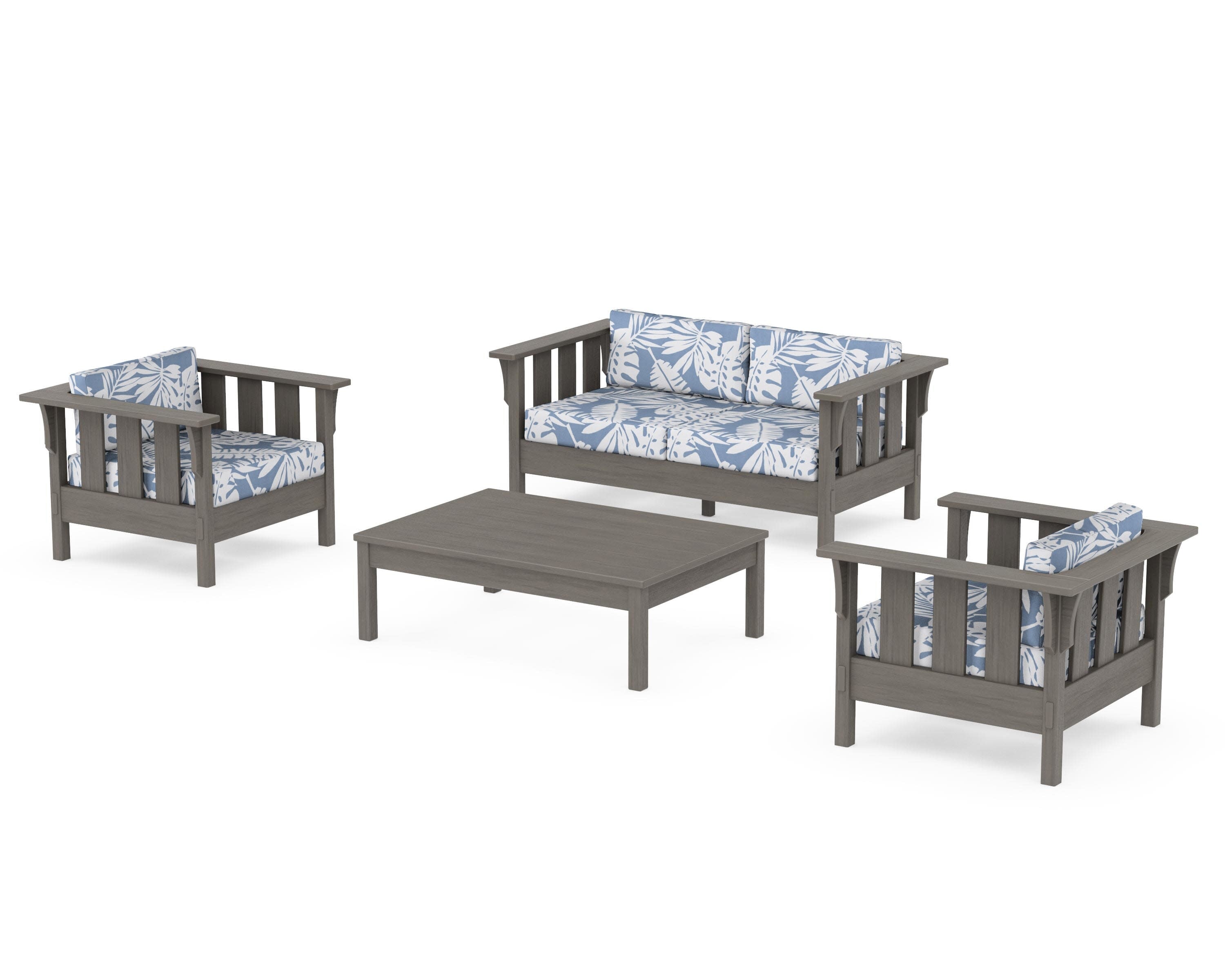 Acadia 4-Piece Deep Seating Set with Loveseat in Driftwood / Leaf Sky Blue