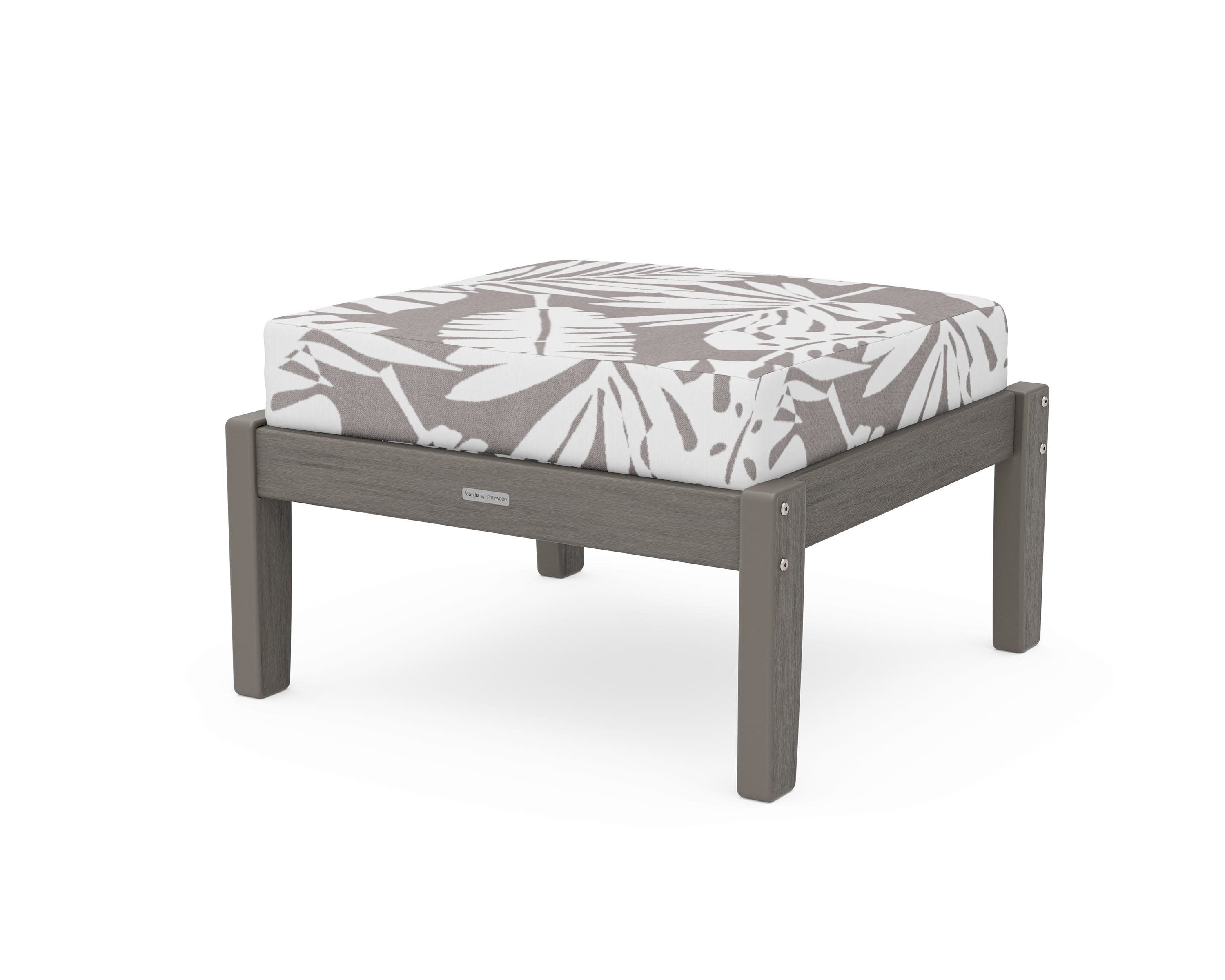 Chinoiserie Deep Seating Ottoman in Driftwood / Leaf Grey Mist