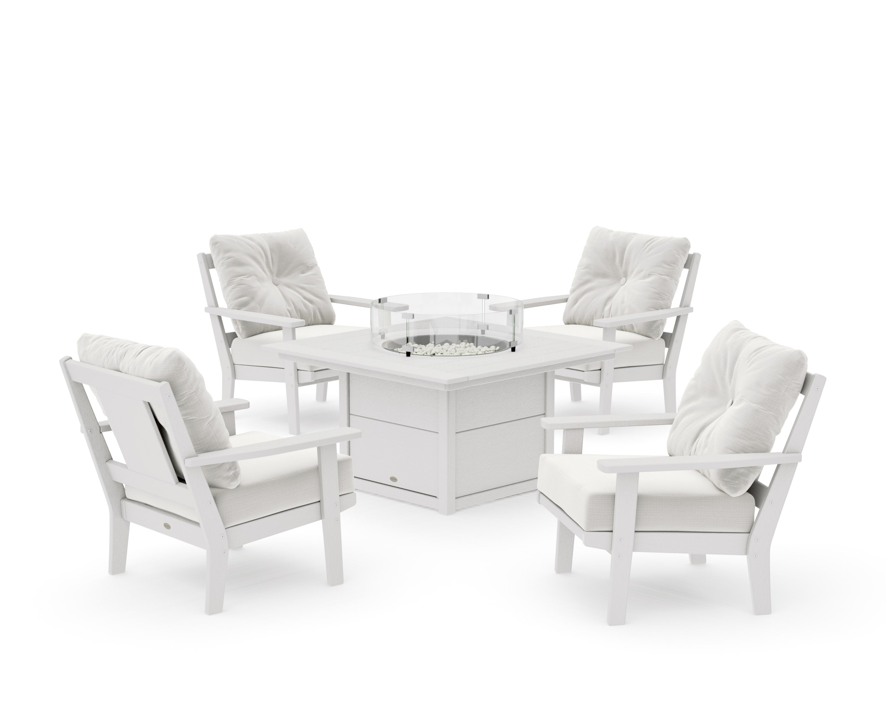 Prairie 5-Piece Deep Seating Set with Fire Pit Table in Vintage White / Natural Linen
