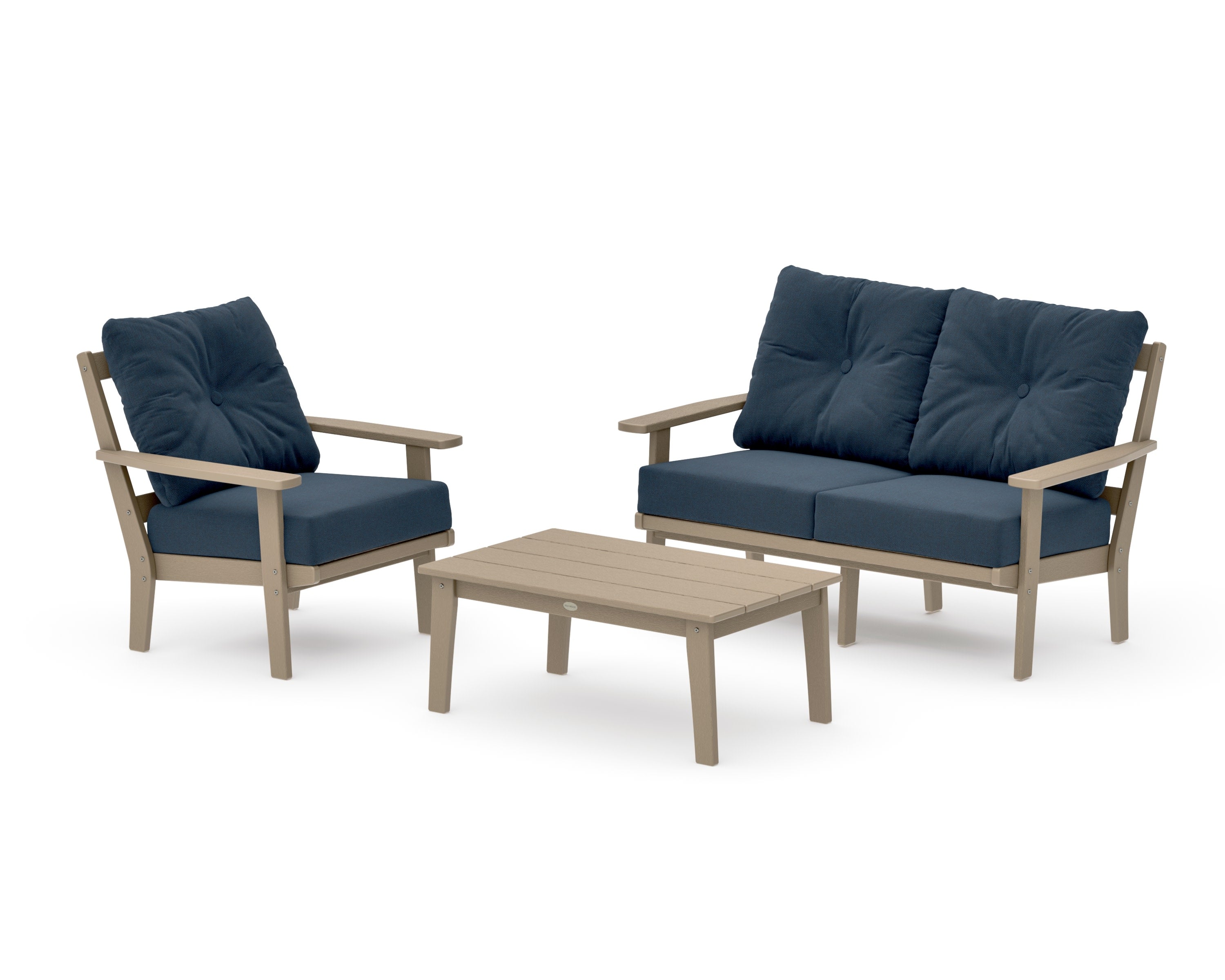 Prairie 3-Piece Deep Seating Set with Loveseat in Vintage Sahara / Marine Indigo