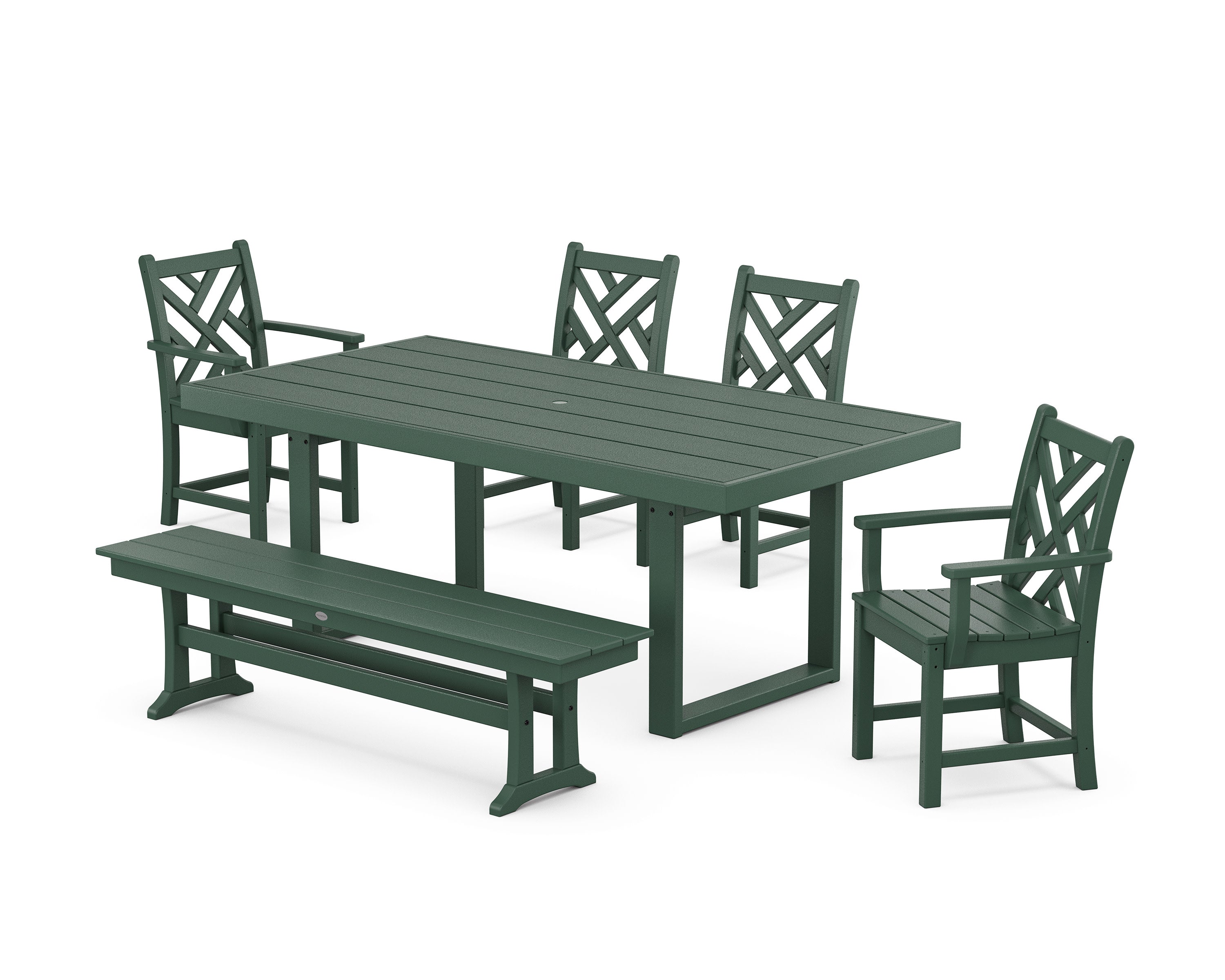 Chippendale 6-Piece Dining Set with Bench in Green