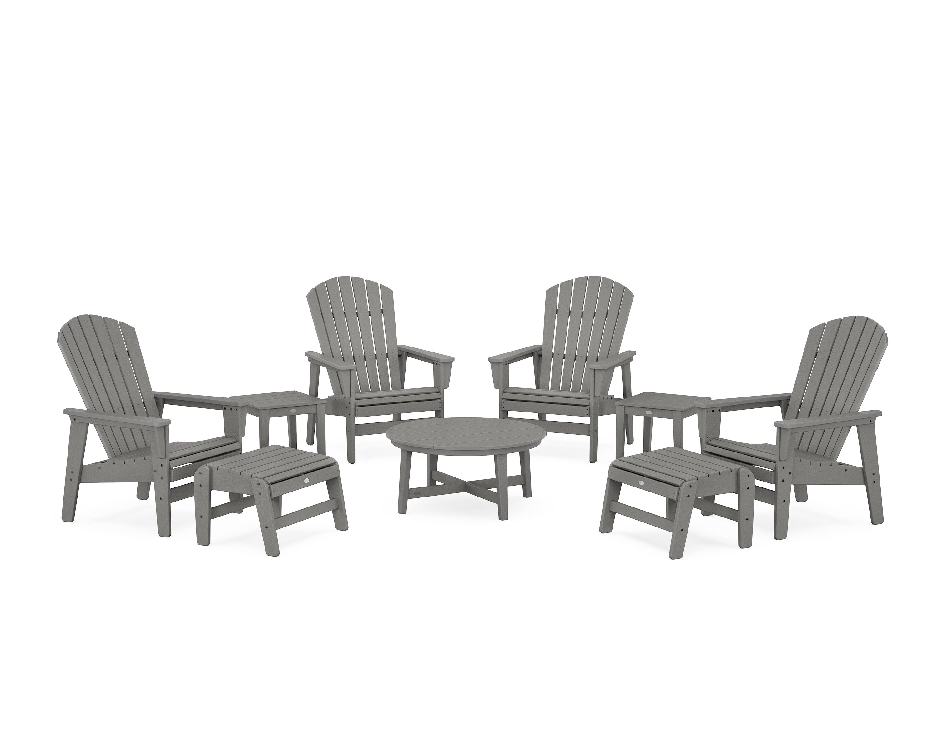 Nautical Grand Upright Adirondack 9-Piece Conversation Set in Slate Grey