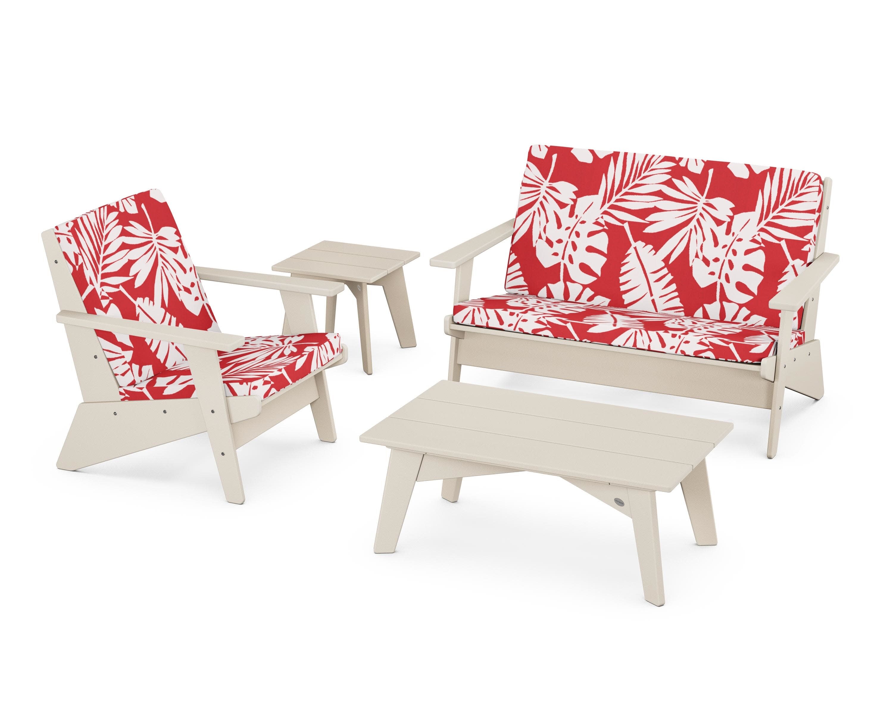 Riviera Modern Lounge 4-Piece Set in Sand / Leaf Crimson