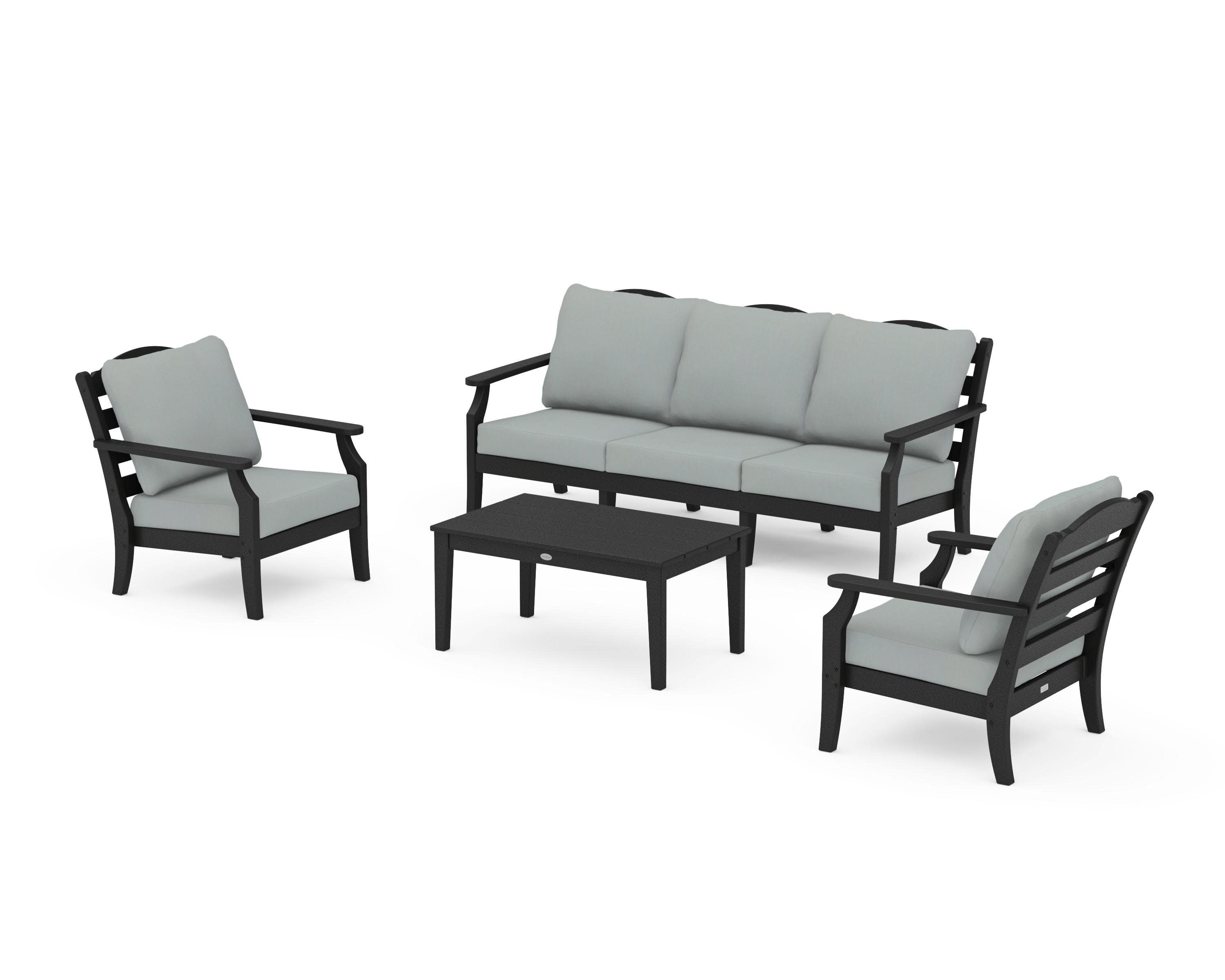 Savannah 4-Piece Deep Seating Set with Sofa in Black / Spa