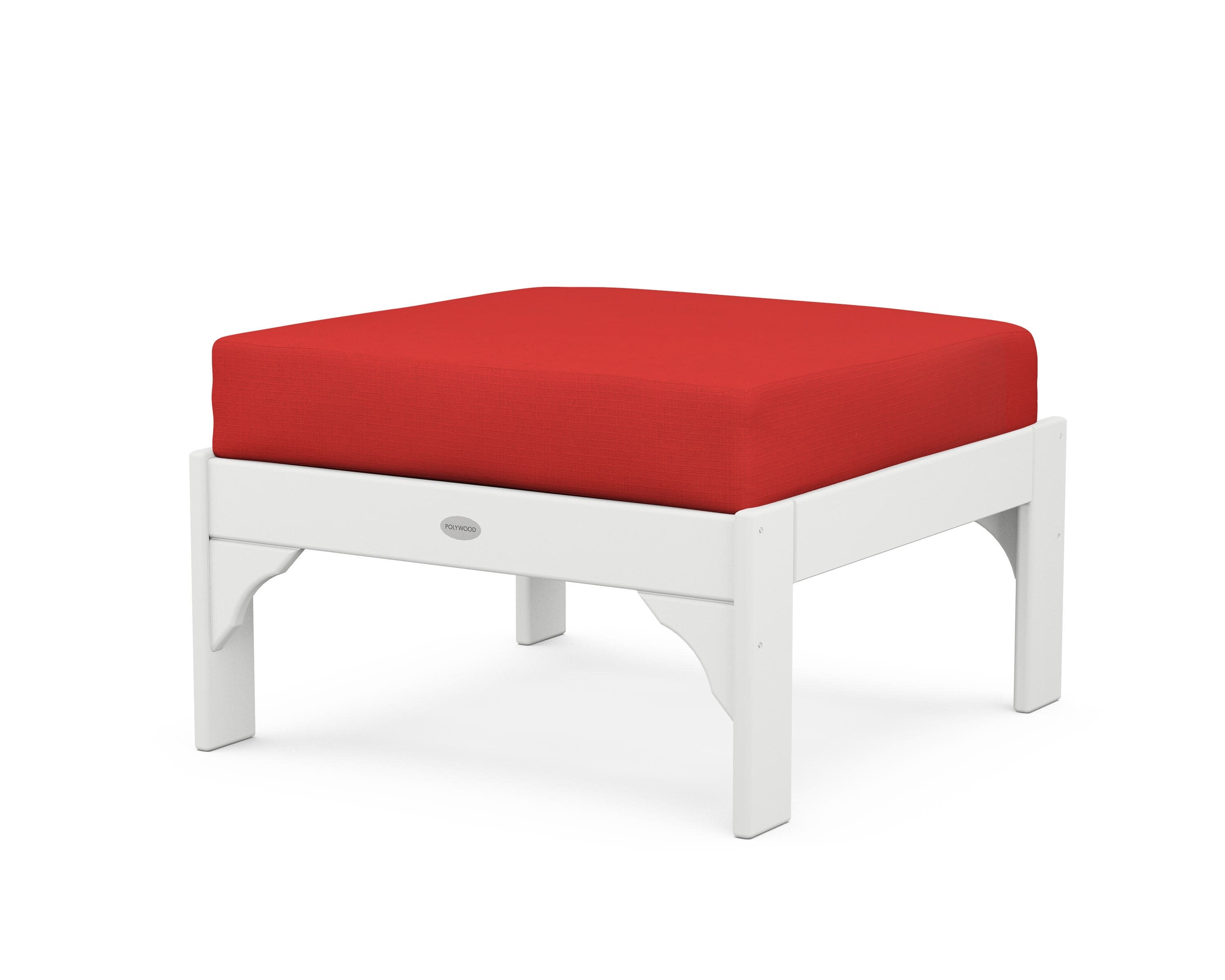 Vineyard Deep Seating Ottoman in White / Crimson Linen