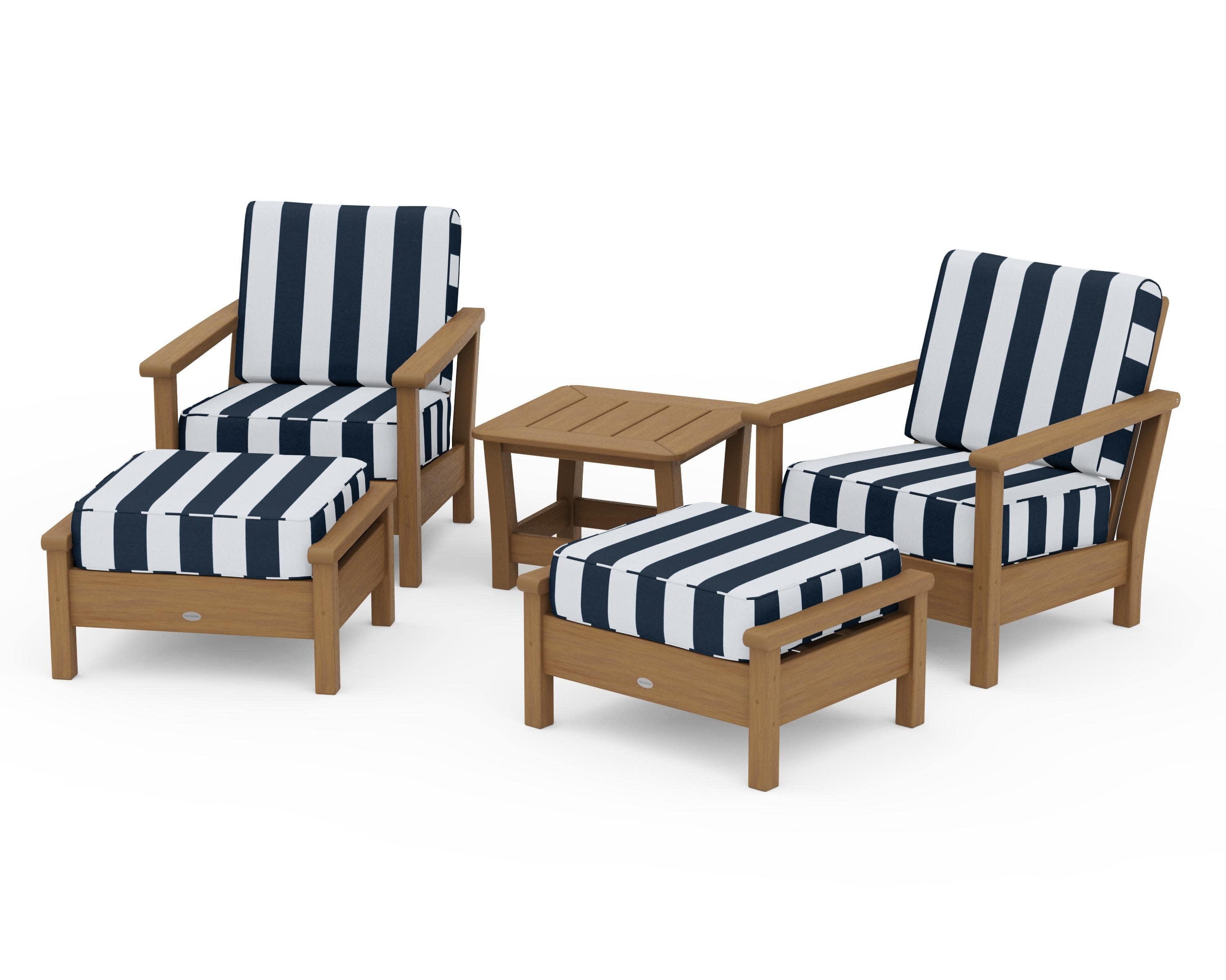 Harbour 5-Piece Deep Seating Chair Set in Natural / Cabana Stripe Marine Indigo