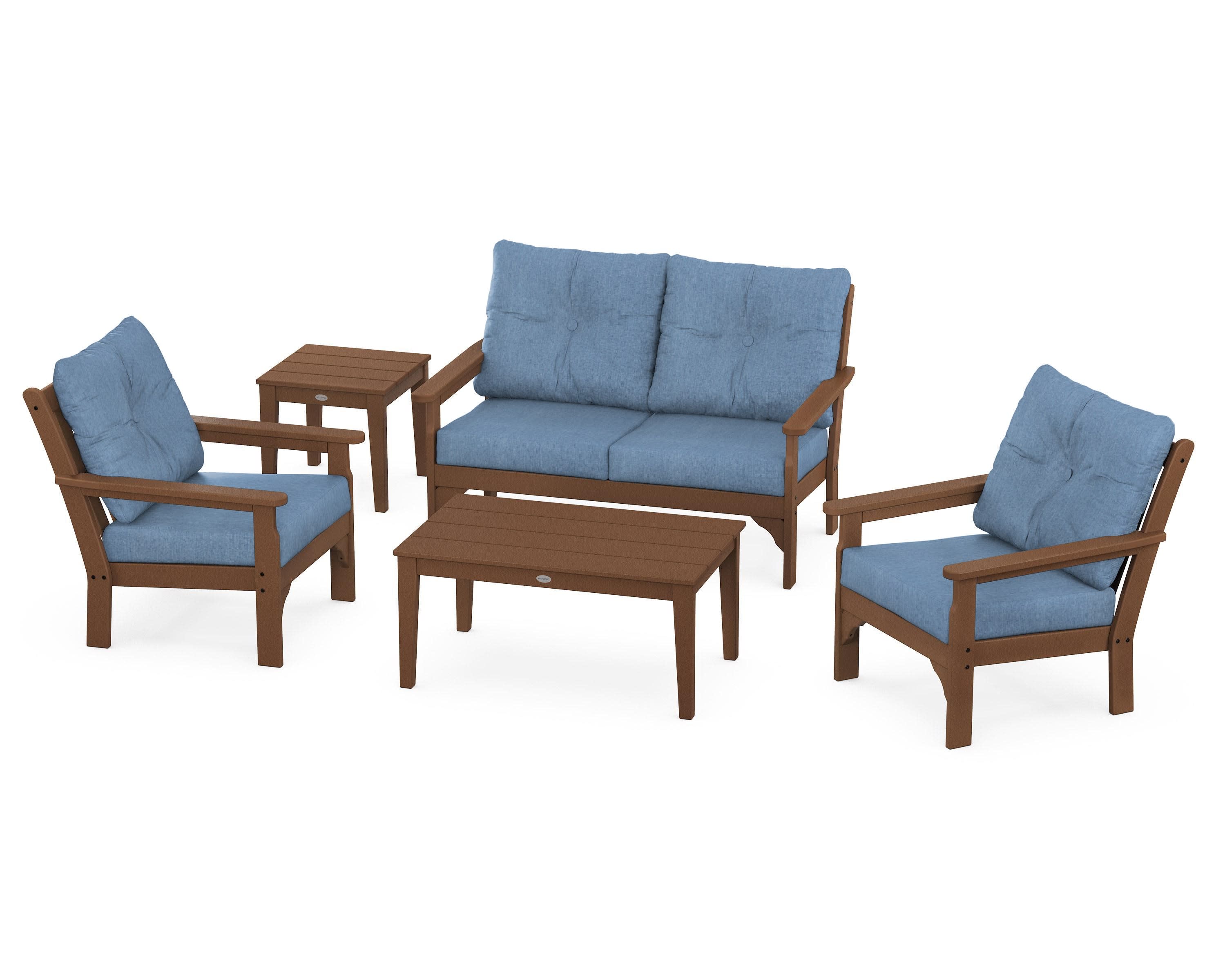 Vineyard 5-Piece Deep Seating Set in Teak / Sky Blue