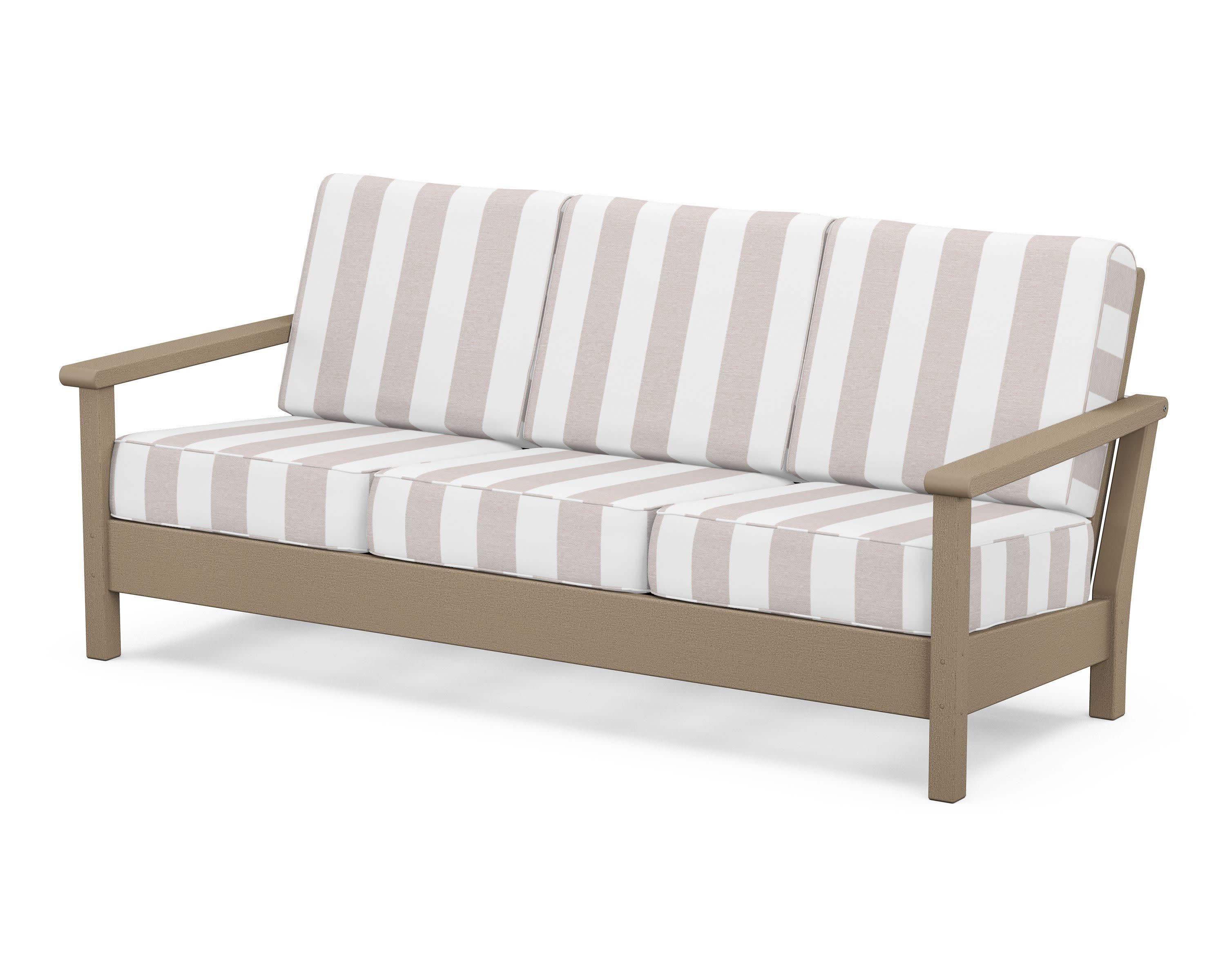 Harbour Deep Seating Sofa in Vintage Sahara / Cabana Stripe Dune Burlap