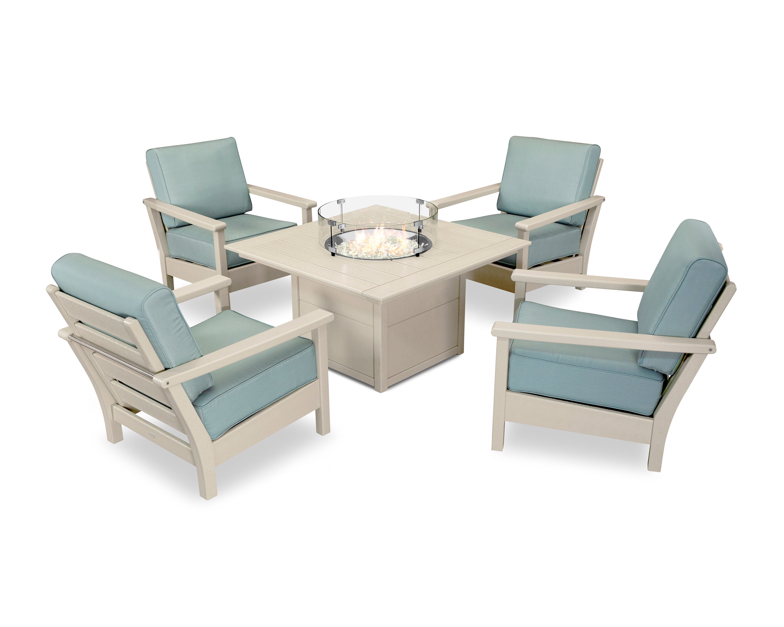 Harbour 5-Piece Conversation Set with Fire Pit Table in Sand / Spa
