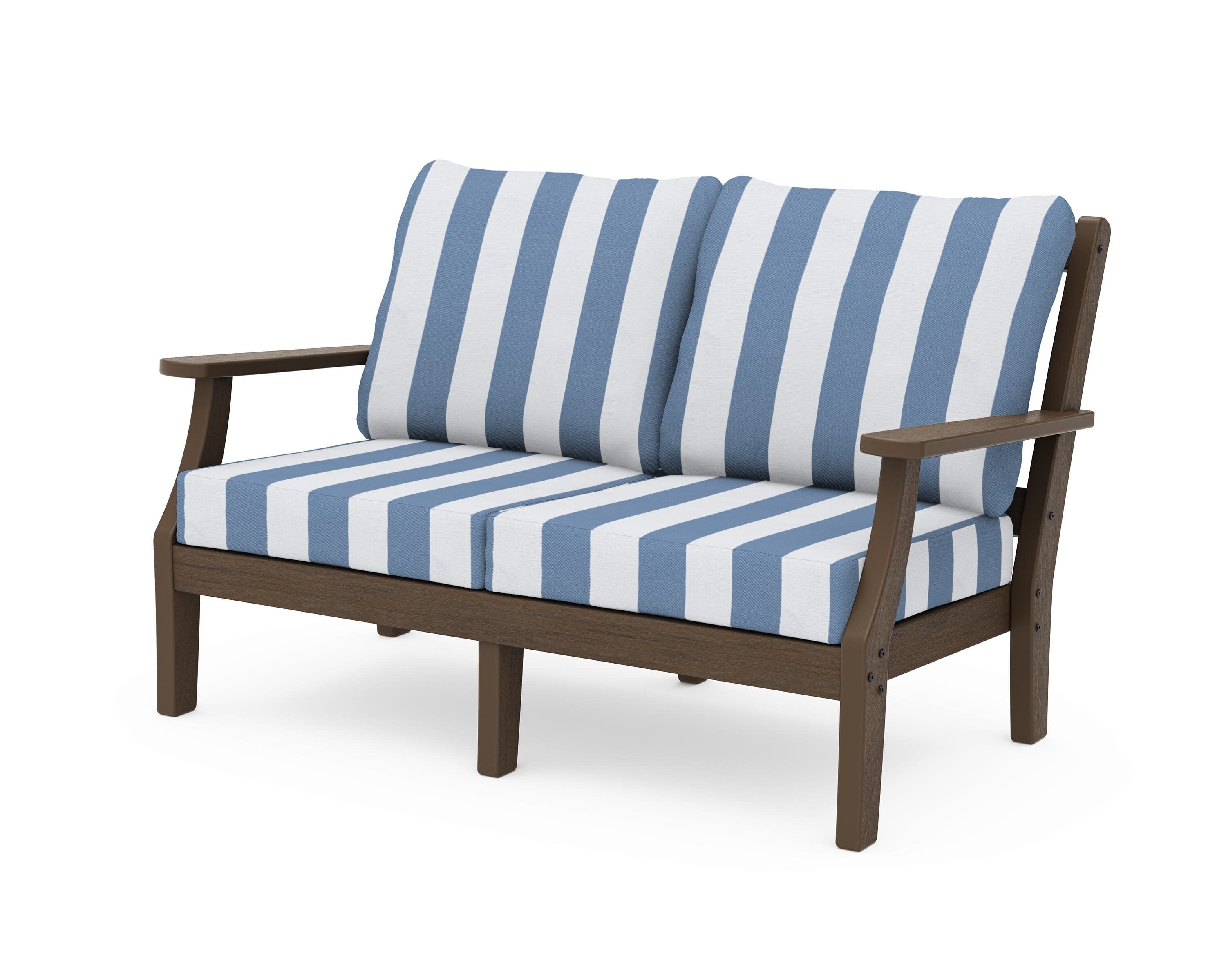 Chinoiserie Deep Seating Loveseat in Kona / Cabana Stripe Sky Blue