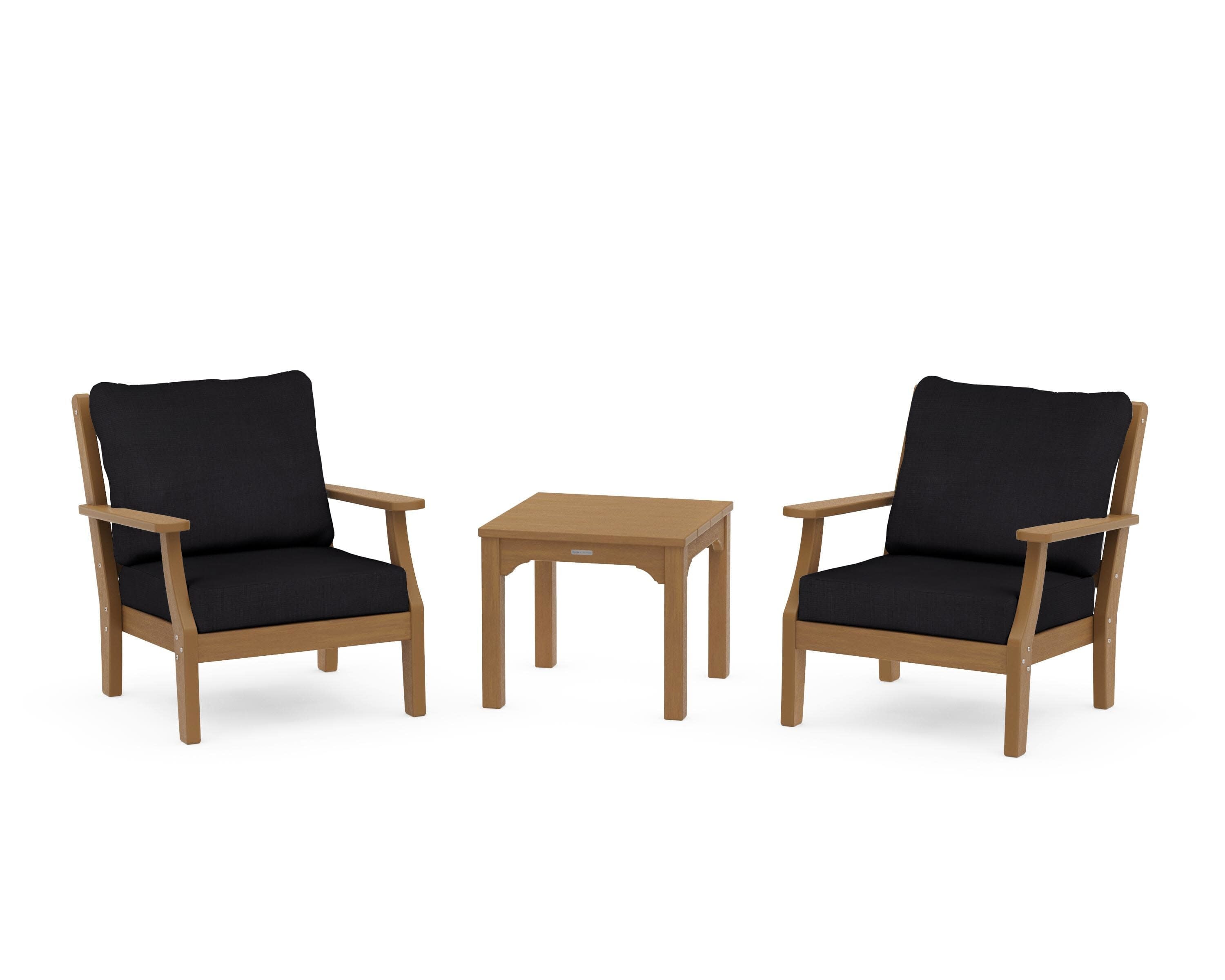Chinoiserie 3-Piece Deep Seating Set in Natural / Midnight Linen