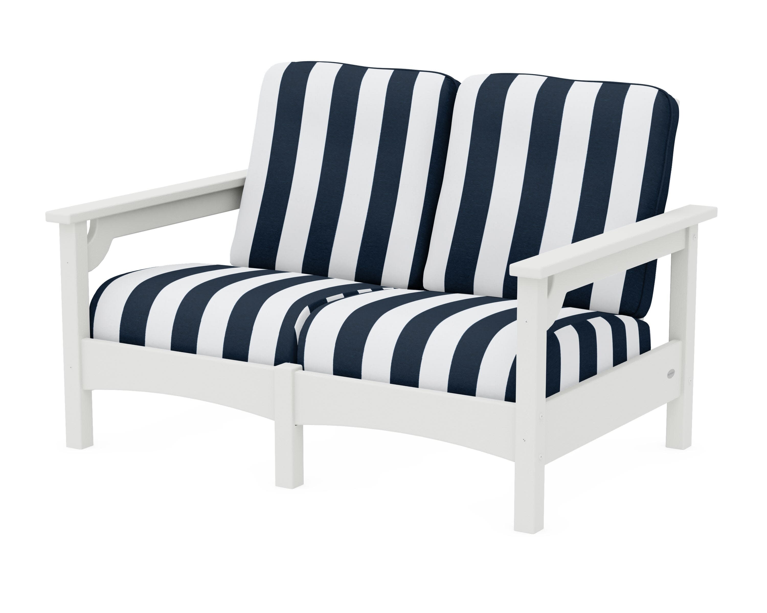Club Loveseat in Vintage White / Cabana Stripe Marine Indigo