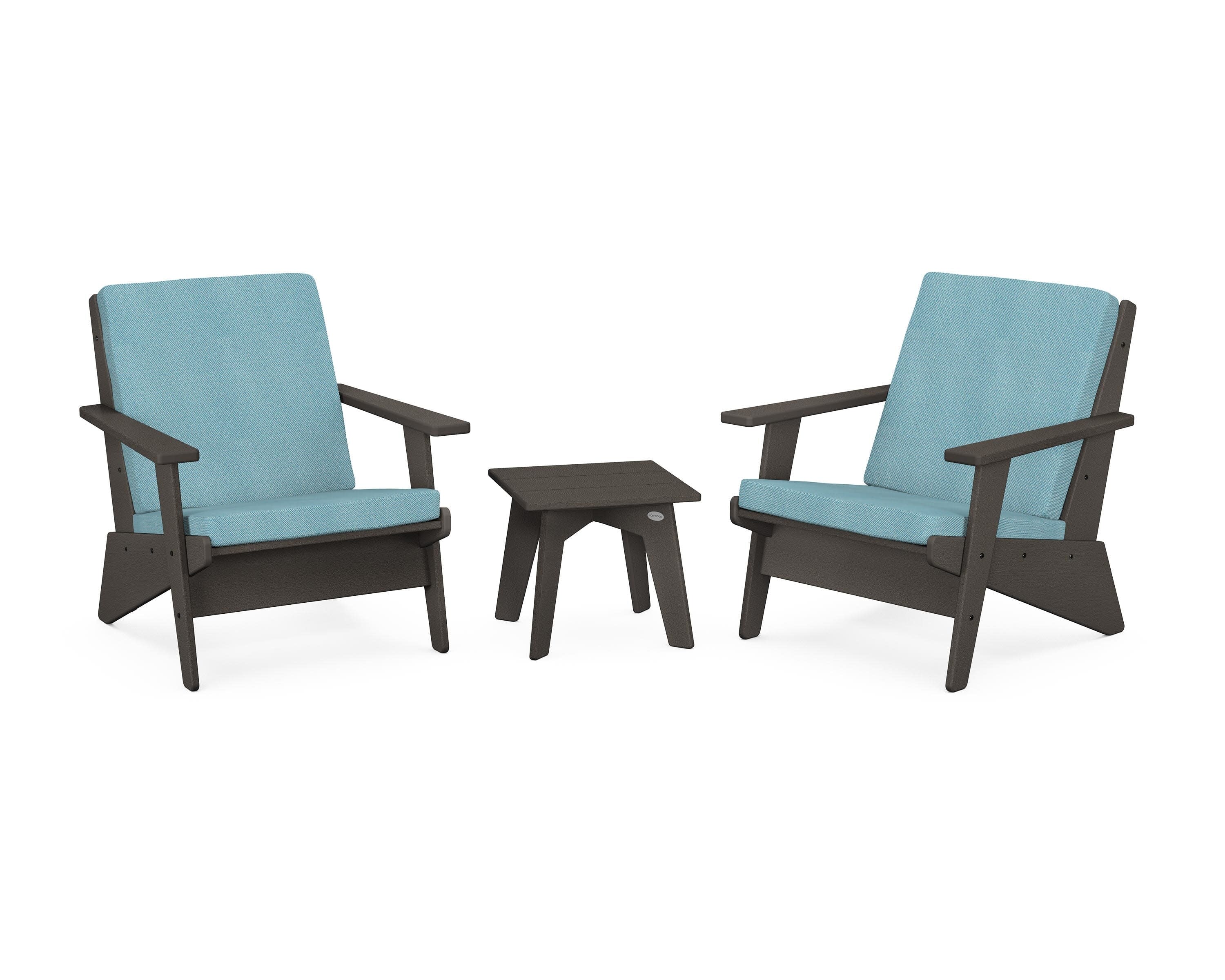 Riviera Modern Lounge 3-Piece Set in Vintage Coffee / Lattice Sky Blue
