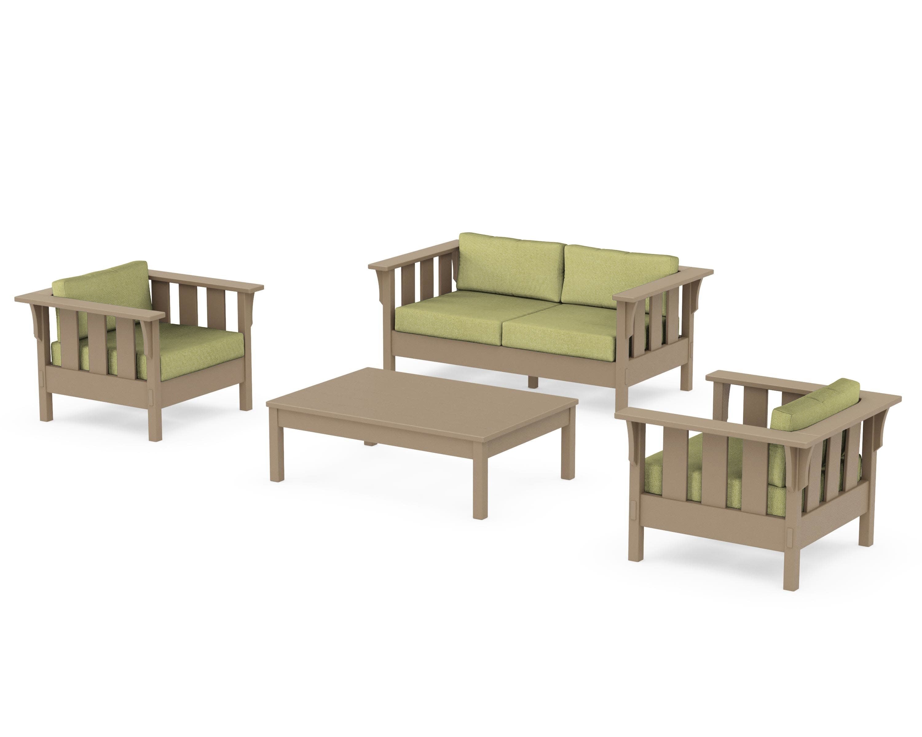 Acadia 4-Piece Deep Seating Set with Loveseat in Vintage Sahara / Chartreuse Boucle