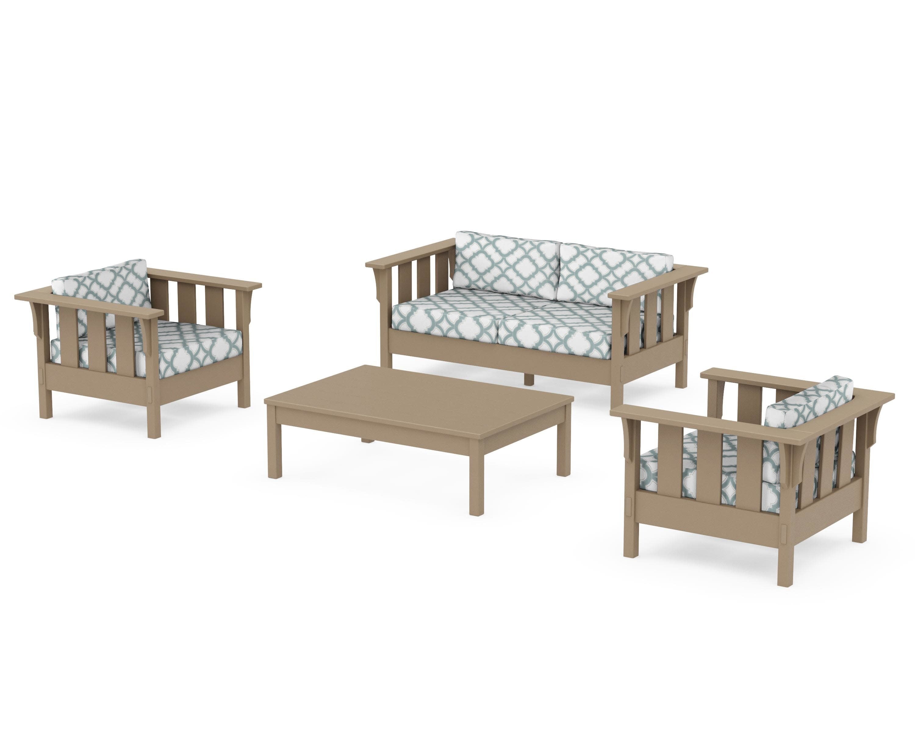 Acadia 4-Piece Deep Seating Set with Loveseat in Vintage Sahara / Trellis Glacier Spa