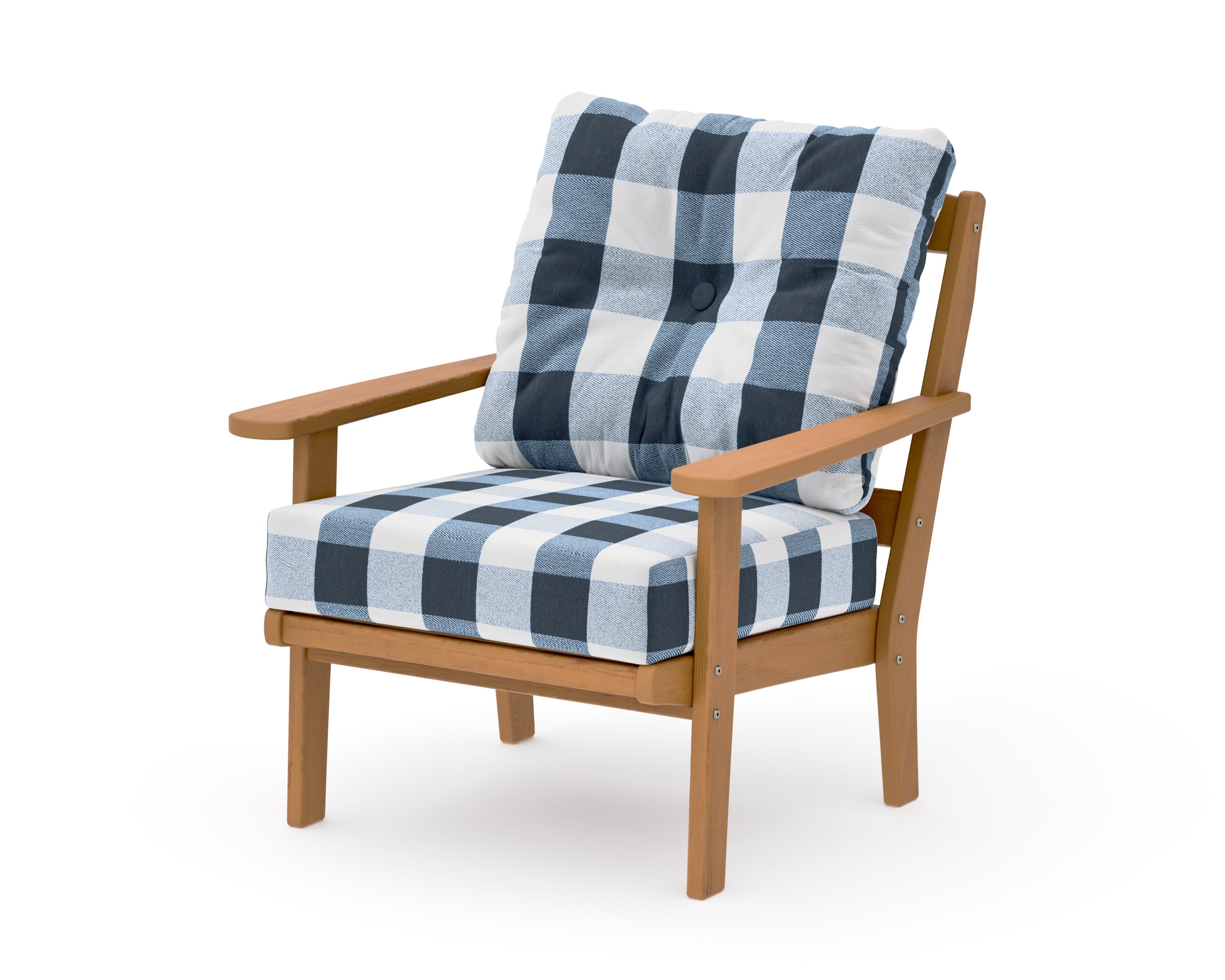 Mission Deep Seating Chair in Natural / Buffalo Plaid Marine Indigo