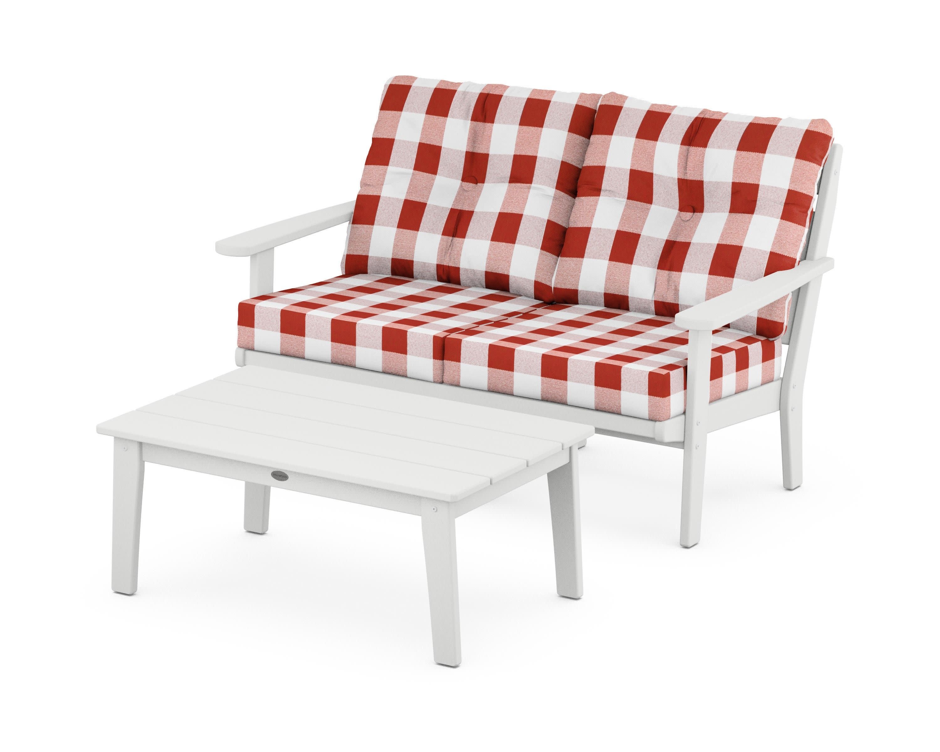 Lakeside 2-Piece Lounge Loveseat Set in White / Buffalo Plaid Crimson