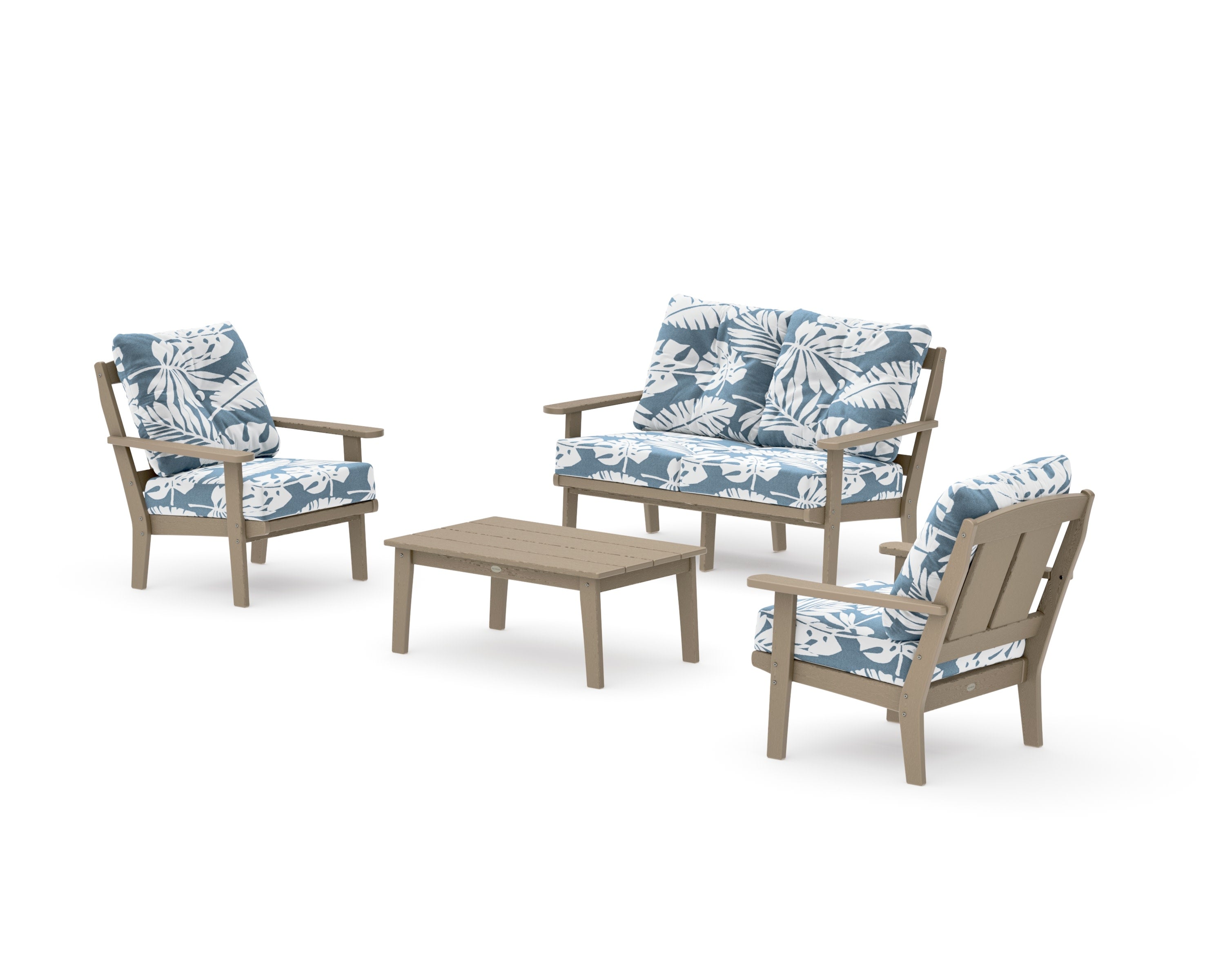 Mission 4-Piece Deep Seating Set with Loveseat in Vintage Sahara / Leaf Sky Blue