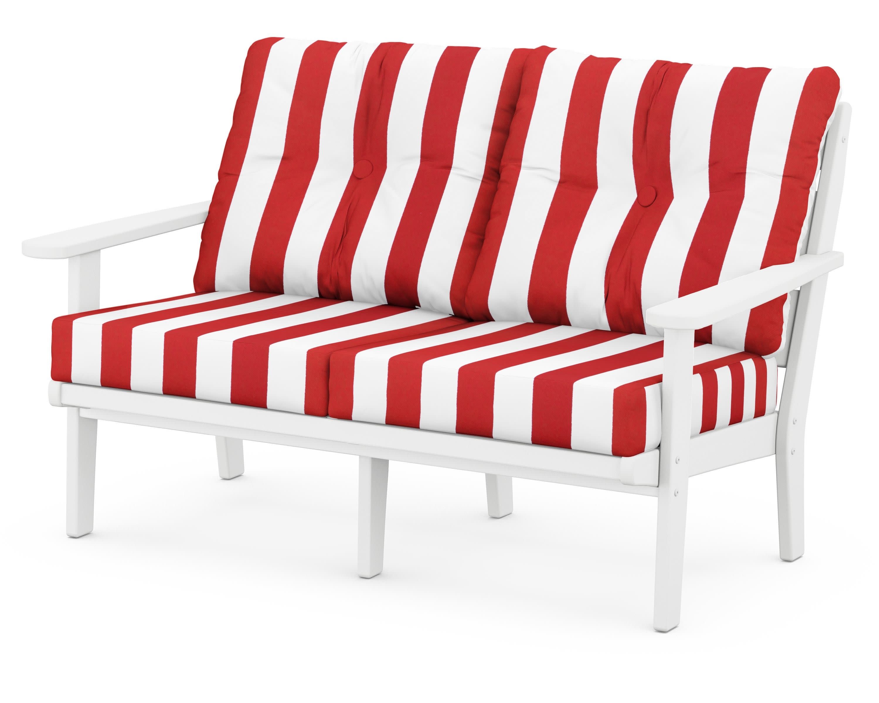 Lakeside Deep Seating Loveseat in White / Cabana Stripe Crimson