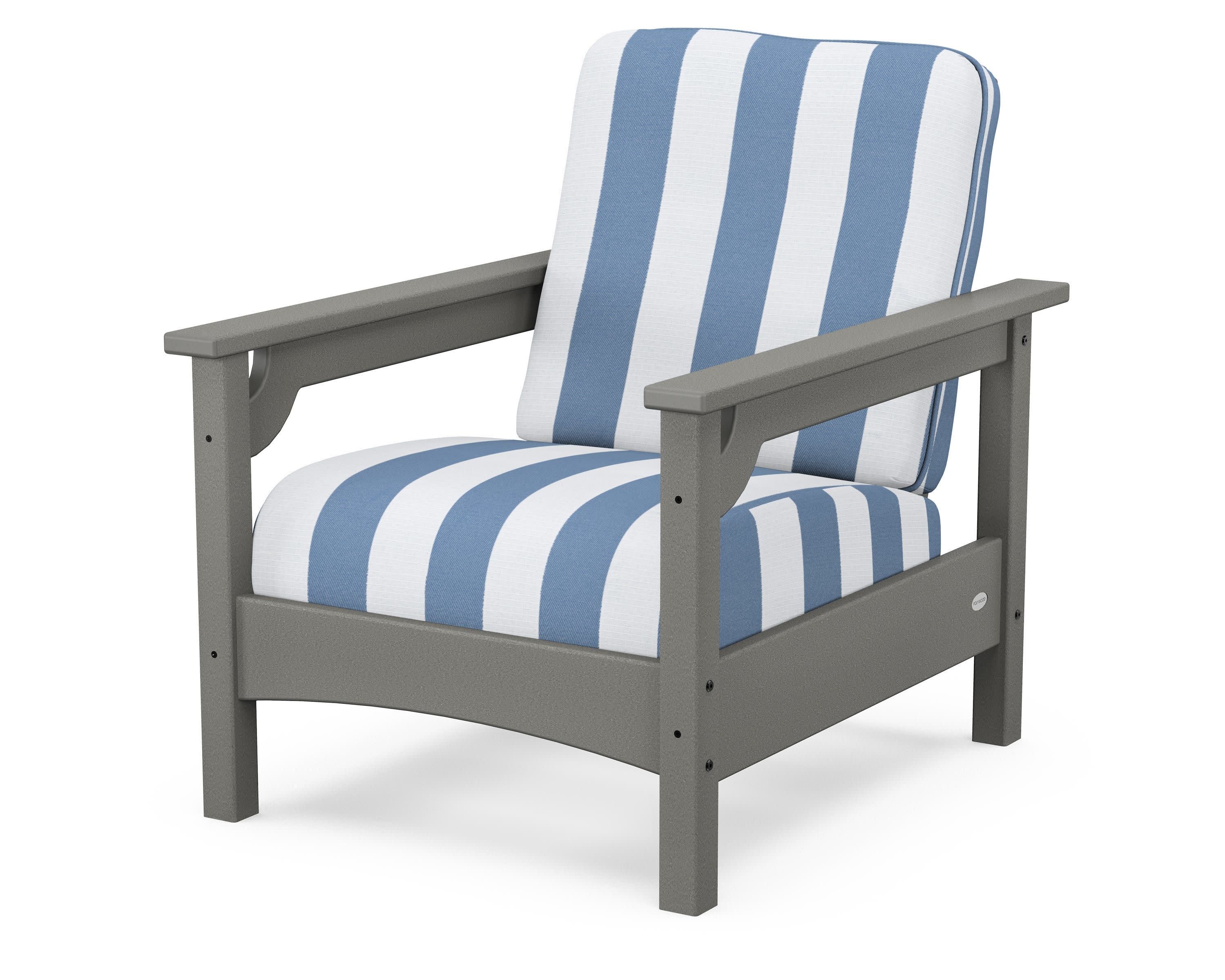 Club Chair in Slate Grey / Cabana Stripe Sky Blue