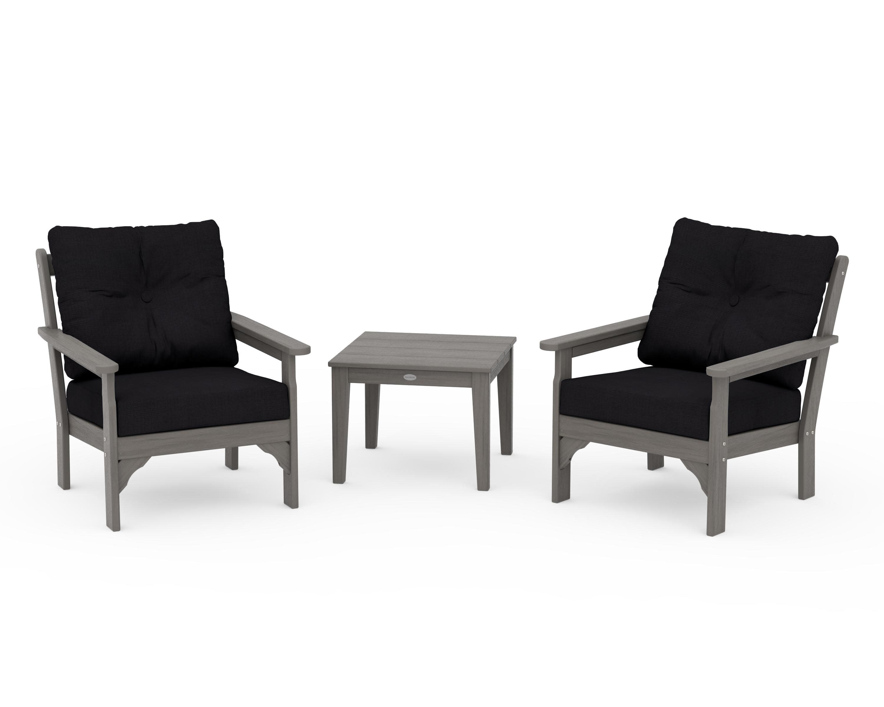 Vineyard 3-Piece Deep Seating Set in Driftwood / Midnight Linen