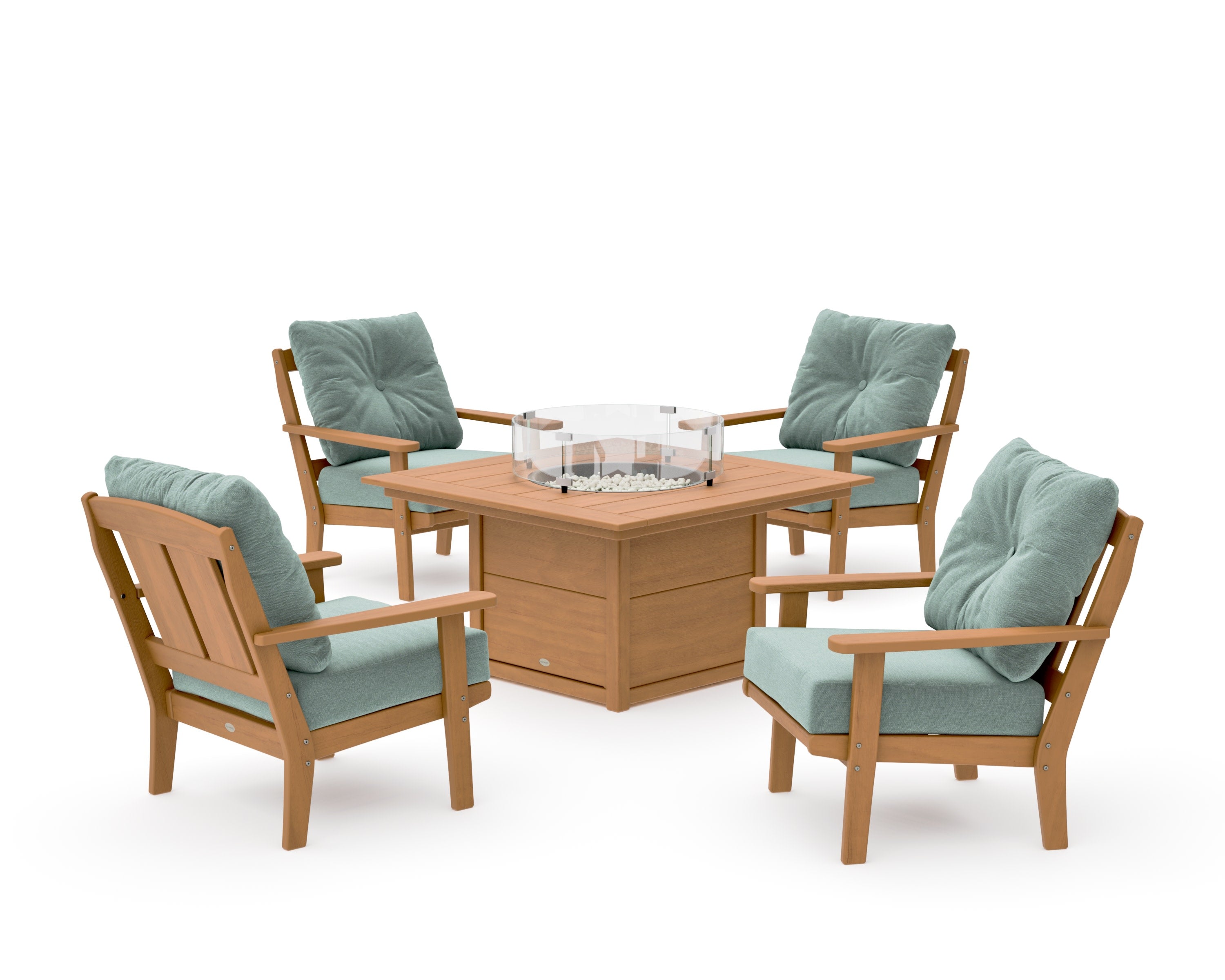 Mission 5-Piece Deep Seating Set with Fire Pit Table in Natural / Glacier Spa