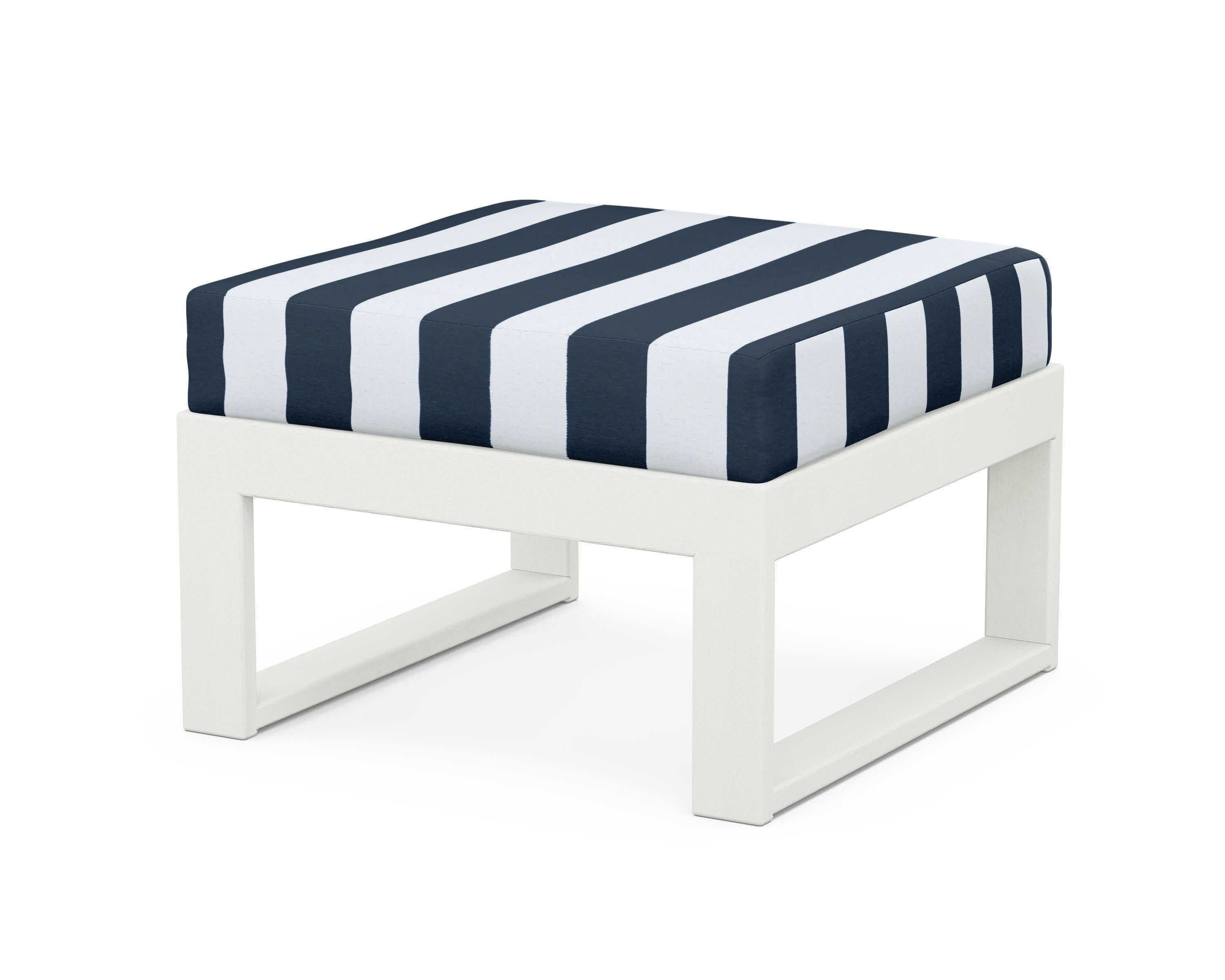 Modular Ottoman - Modern in Vintage White / Cabana Stripe Marine Indigo