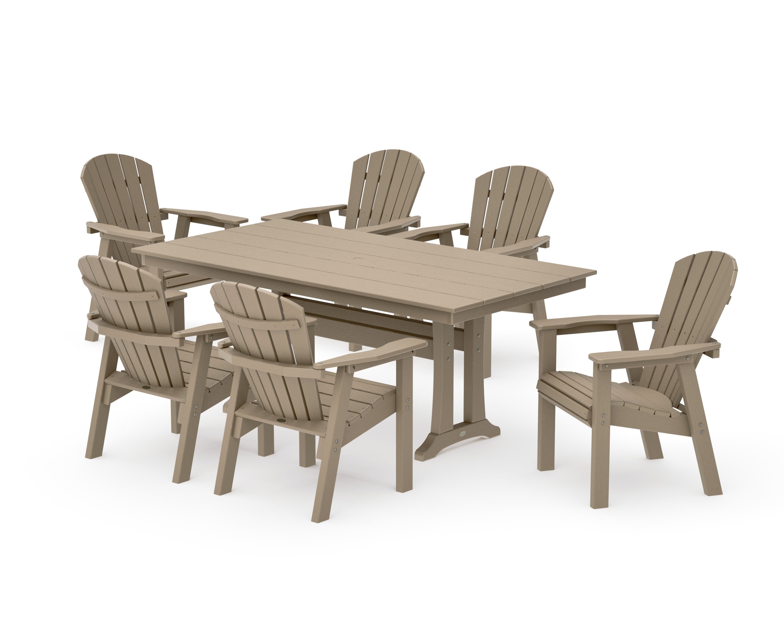 Seashell 7-Piece Farmhouse Dining Set with Trestle Legs in Vintage Sahara