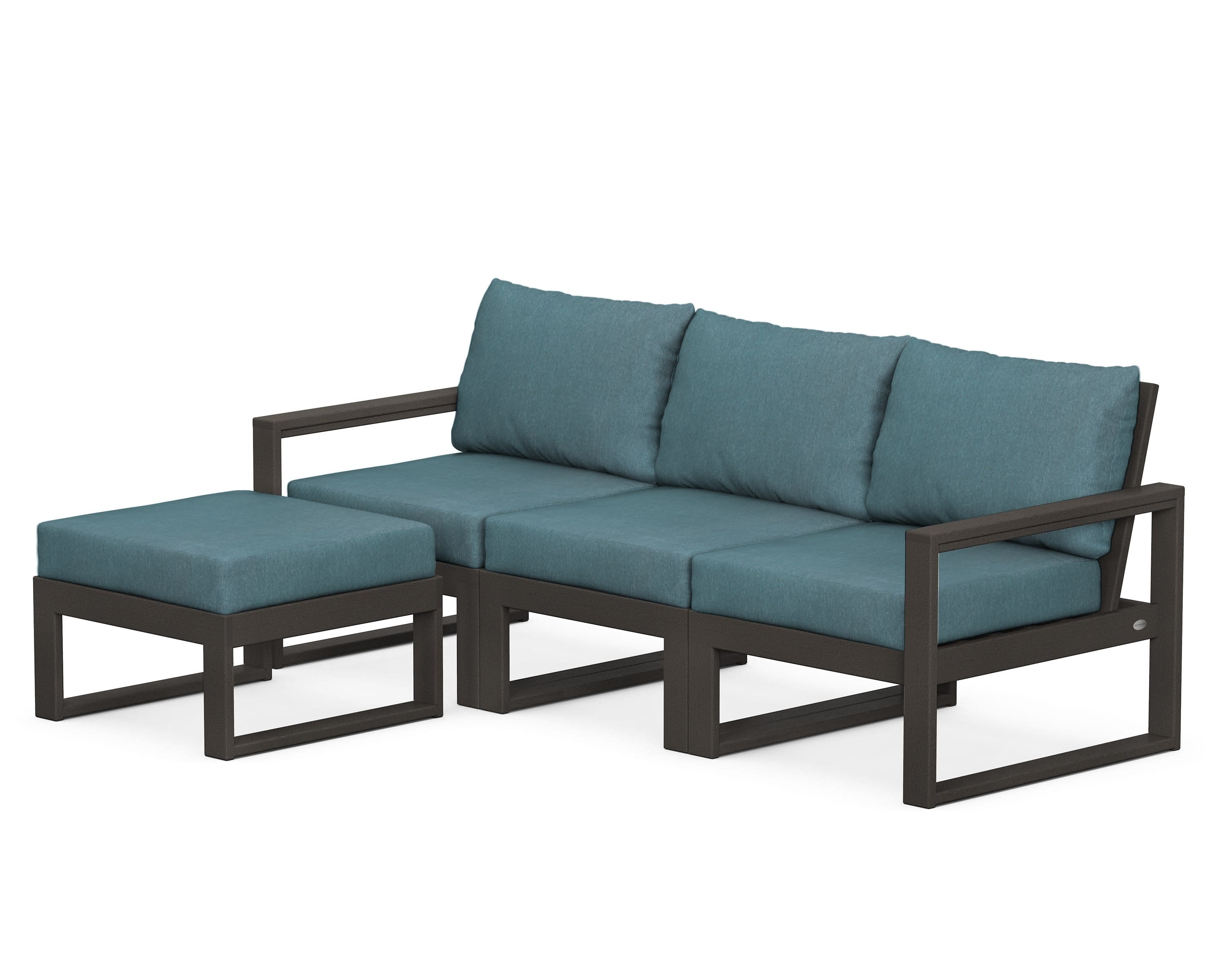 EDGE 4-Piece Modular Deep Seating Set with Ottoman in Vintage Coffee / Ocean Teal