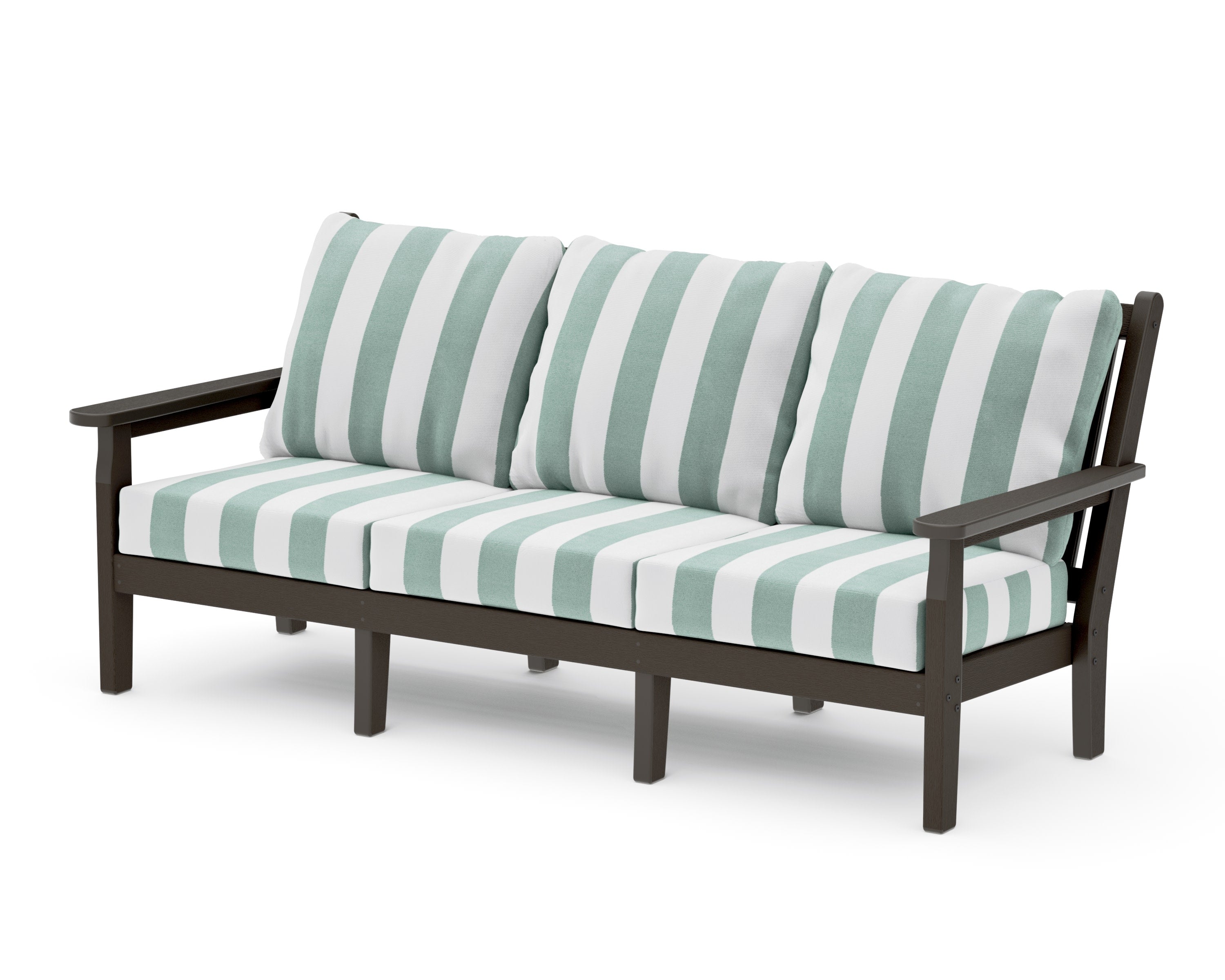 Chippendale Deep Seating Sofa in Vintage Coffee / Cabana Stripe Glacier Spa