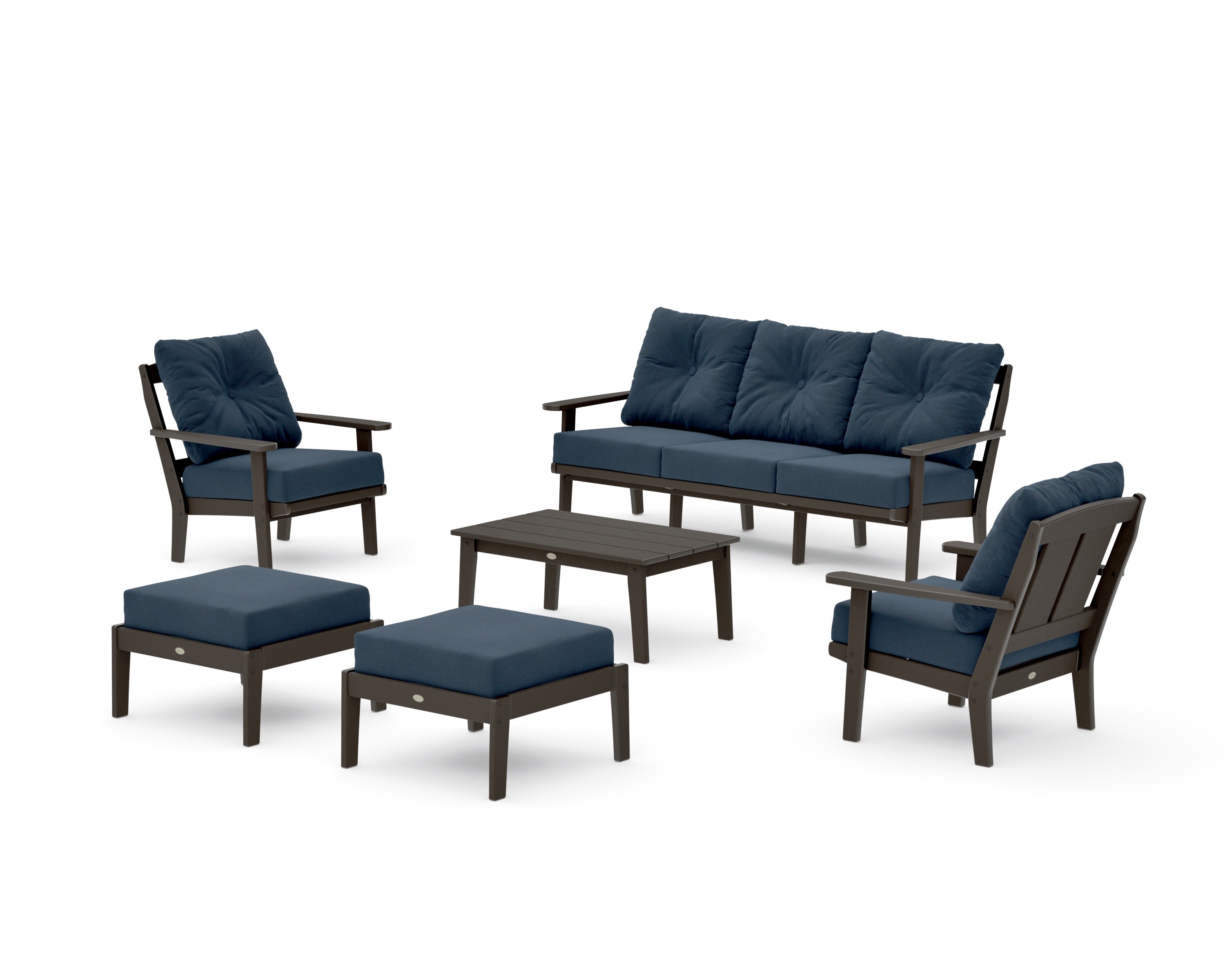 Mission 6-Piece Lounge Sofa Set in Vintage Coffee / Marine Indigo
