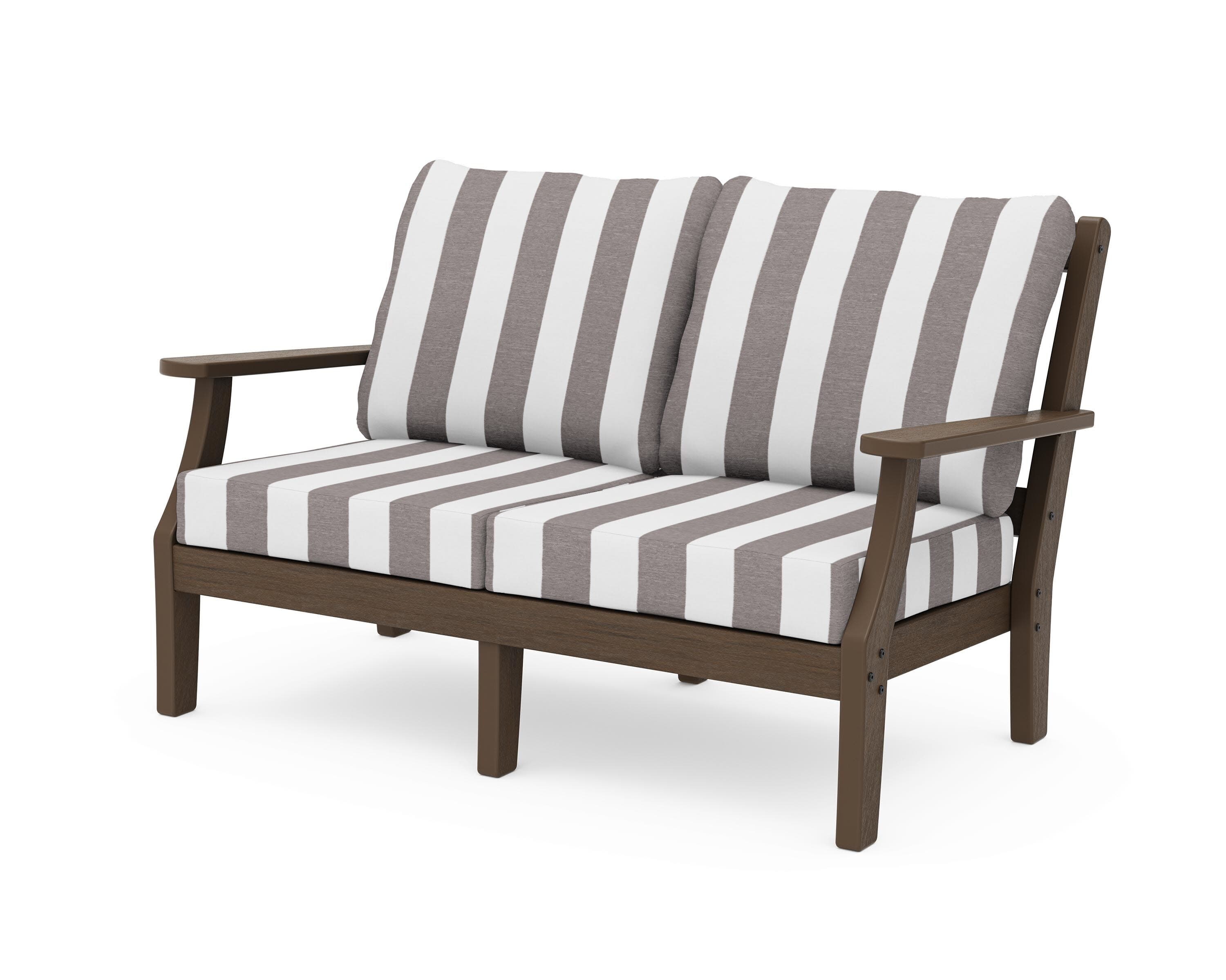 Chinoiserie Deep Seating Loveseat in Kona / Cabana Stripe Grey Mist