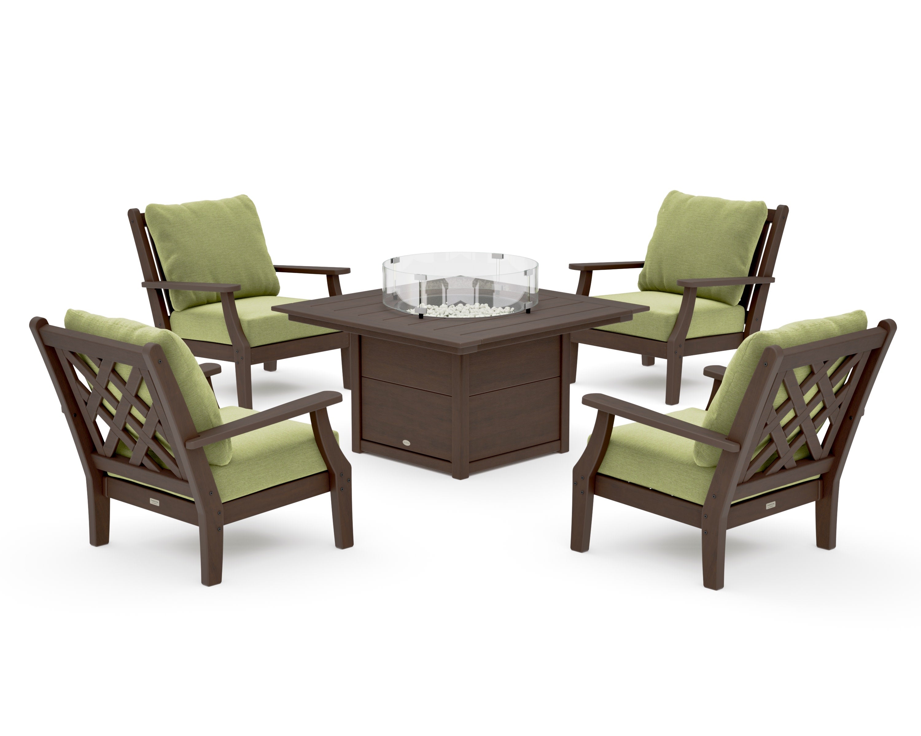 Wovendale 5-Piece Deep Seating Set with Fire Pit Table in Kona / Chartreuse Boucle
