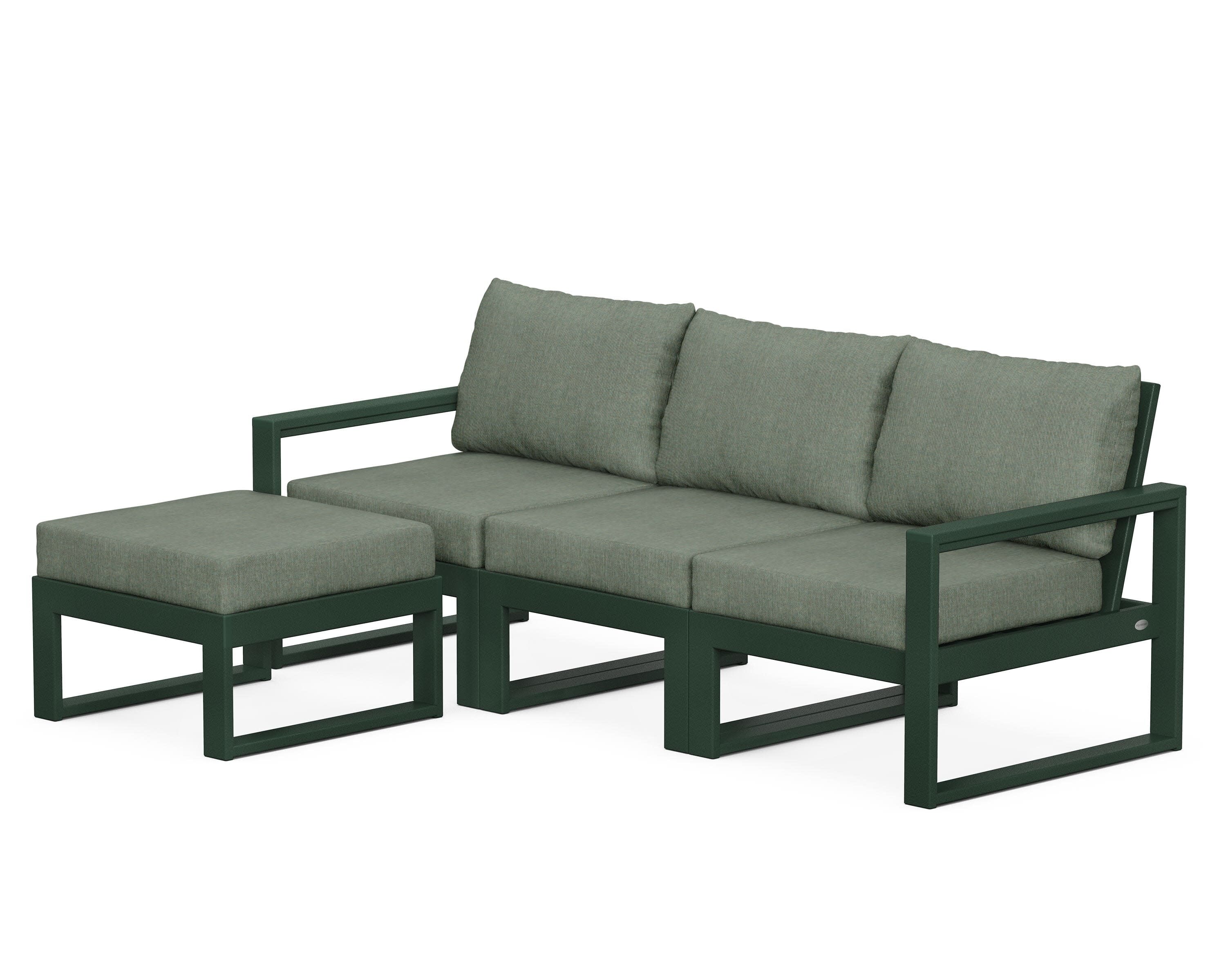 EDGE 4-Piece Modular Deep Seating Set with Ottoman in Green / Cast Sage