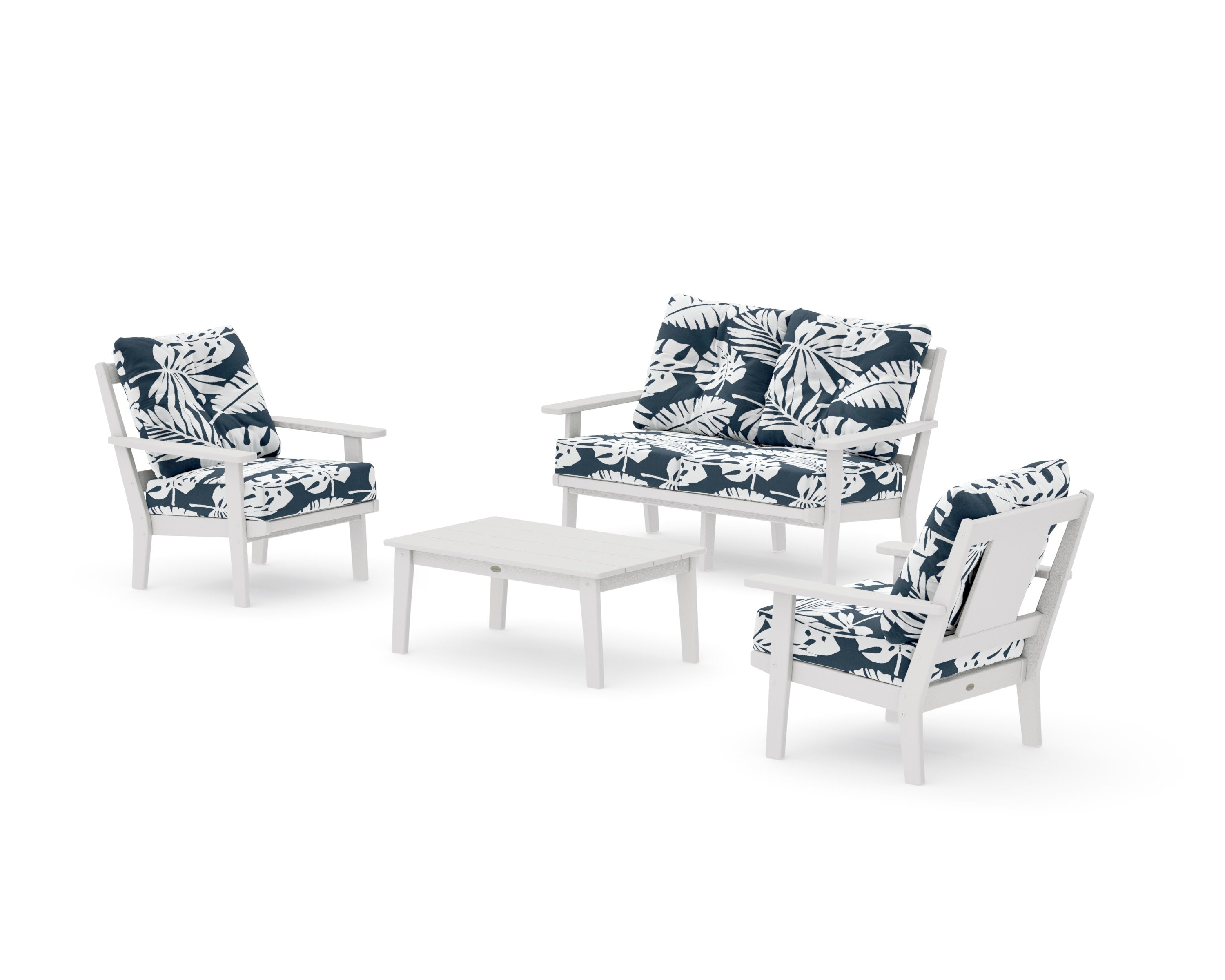 Prairie 4-Piece Deep Seating Set with Loveseat in Vintage White / Leaf Marine Indigo