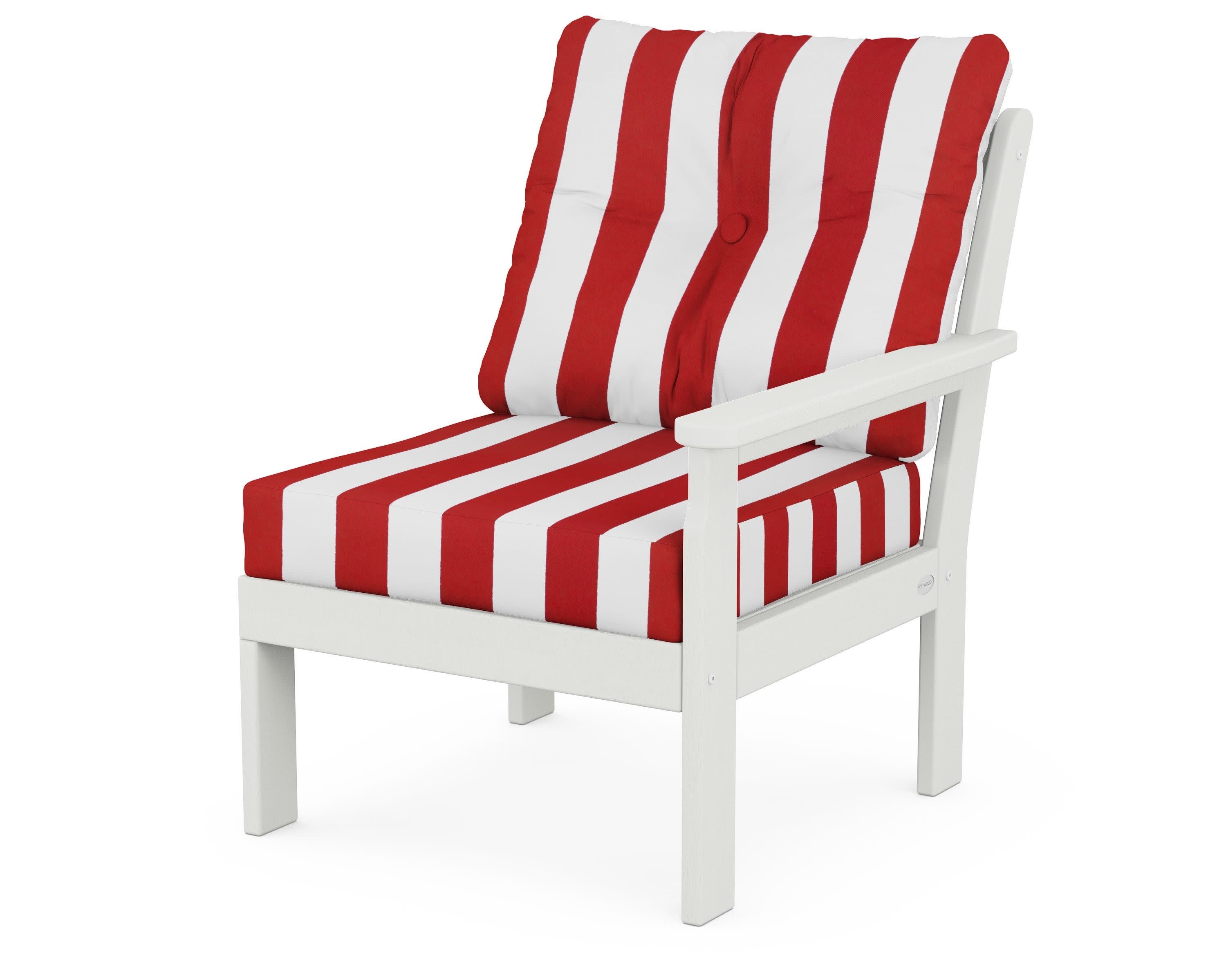 Vineyard Modular Right Arm Chair in Vintage White / Cabana Stripe Crimson