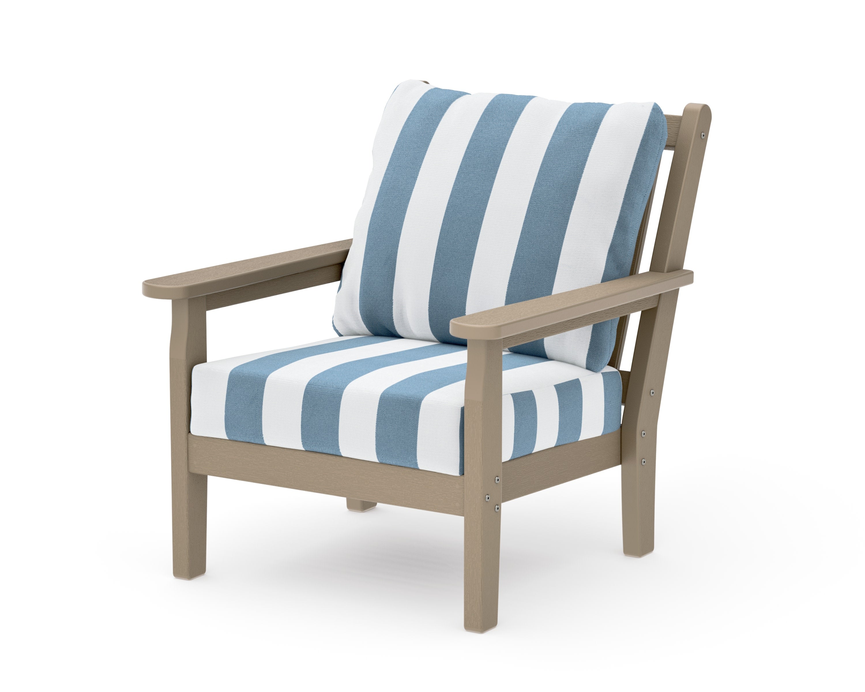 Chippendale Deep Seating Chair in Vintage Sahara / Cabana Stripe Sky Blue