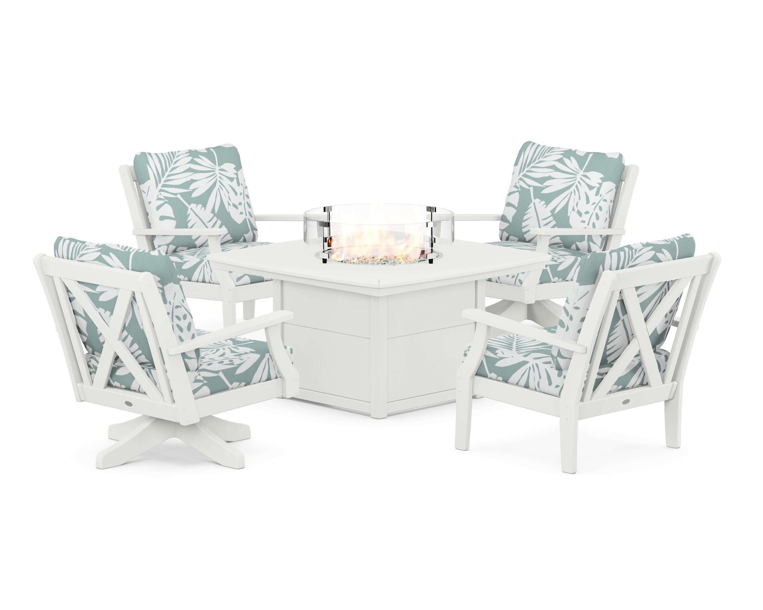 Braxton 5-Piece Deep Seating Set with Fire Table in Vintage White / Leaf Glacier Spa